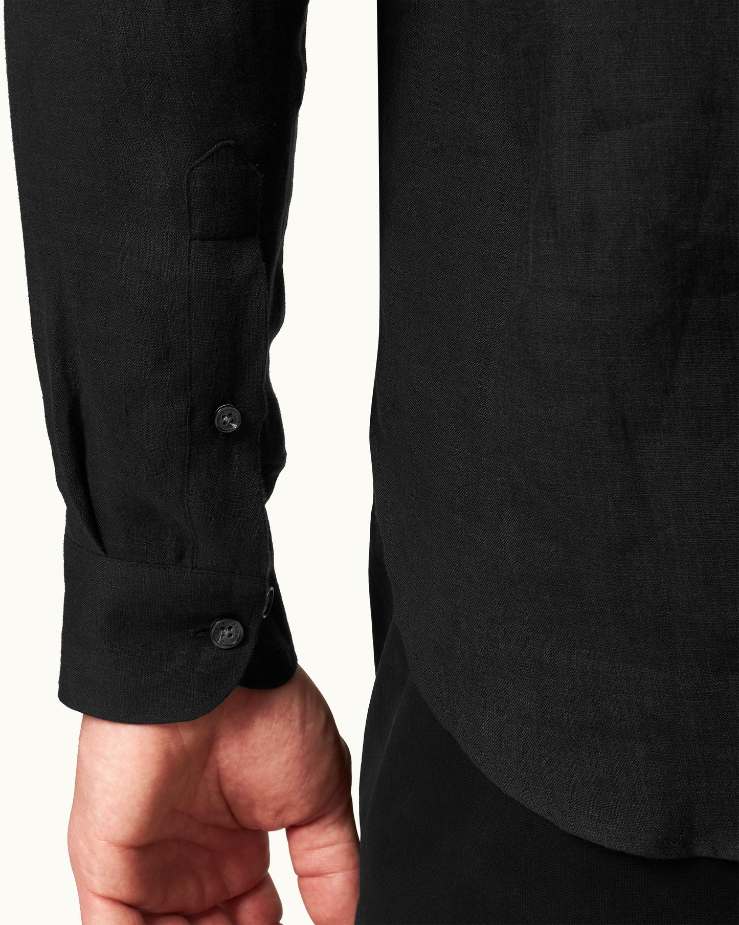 Giles - Mens Black Tailored Fit Classic Collar Linen Shirt Detail 1 View