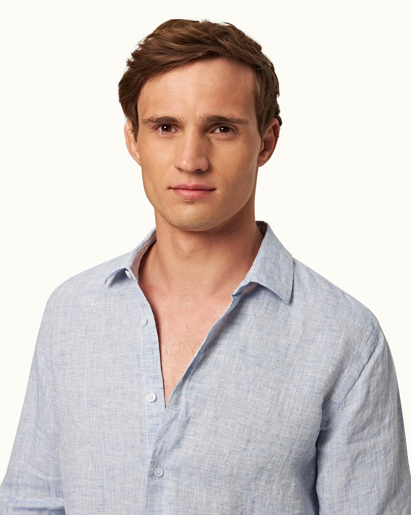 Giles Linen - Mens Navy/White Tailored-Fit Shirt Collar Detail View