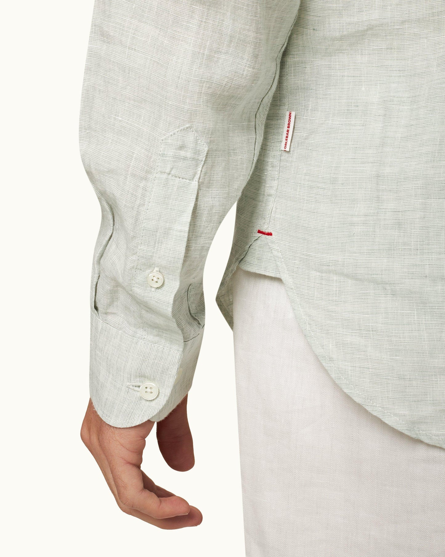 Giles Linen - Tailored Fit Classic Collar Long-Sleeve Lightweight Linen Shirt in White Jade/White Detail 1