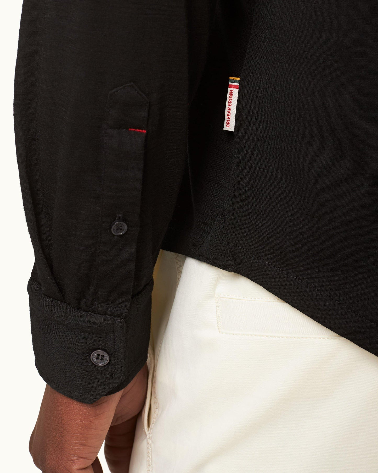 Giles Merino - Black Tailored Fit Classic Collar Merino Shirt Detail 1