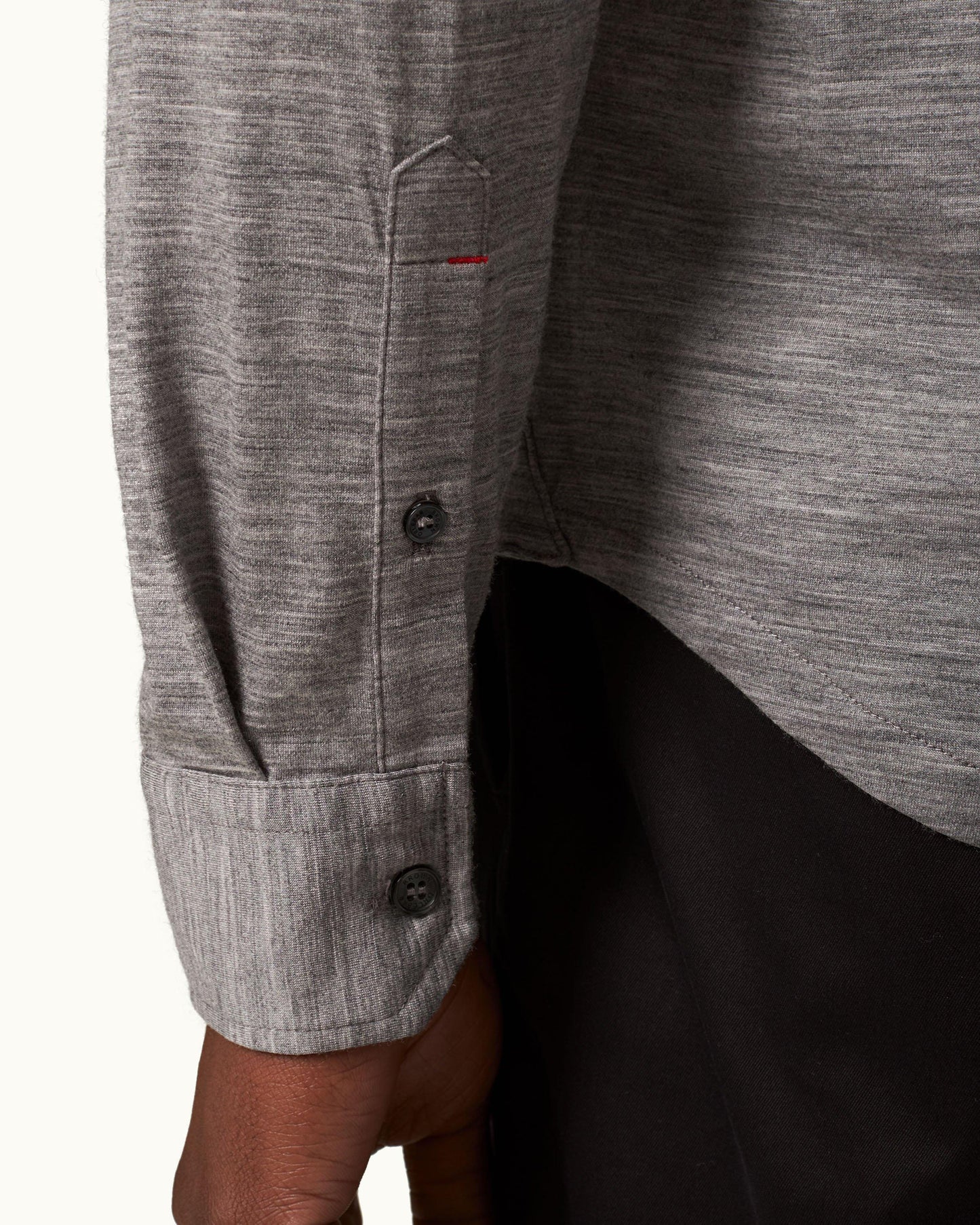 Giles Merino - Grey Melange Tailored Fit Classic Collar Merino Shirt Detail 2