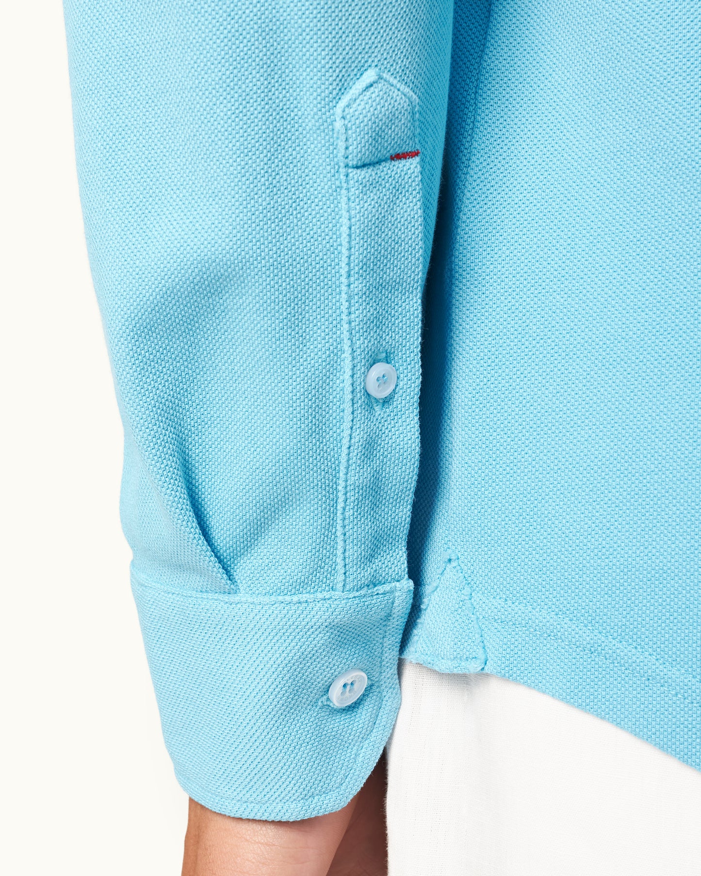Giles Pique - Tailored Fit Classic Collar Cotton Pique Shirt in California Blue Detail 1