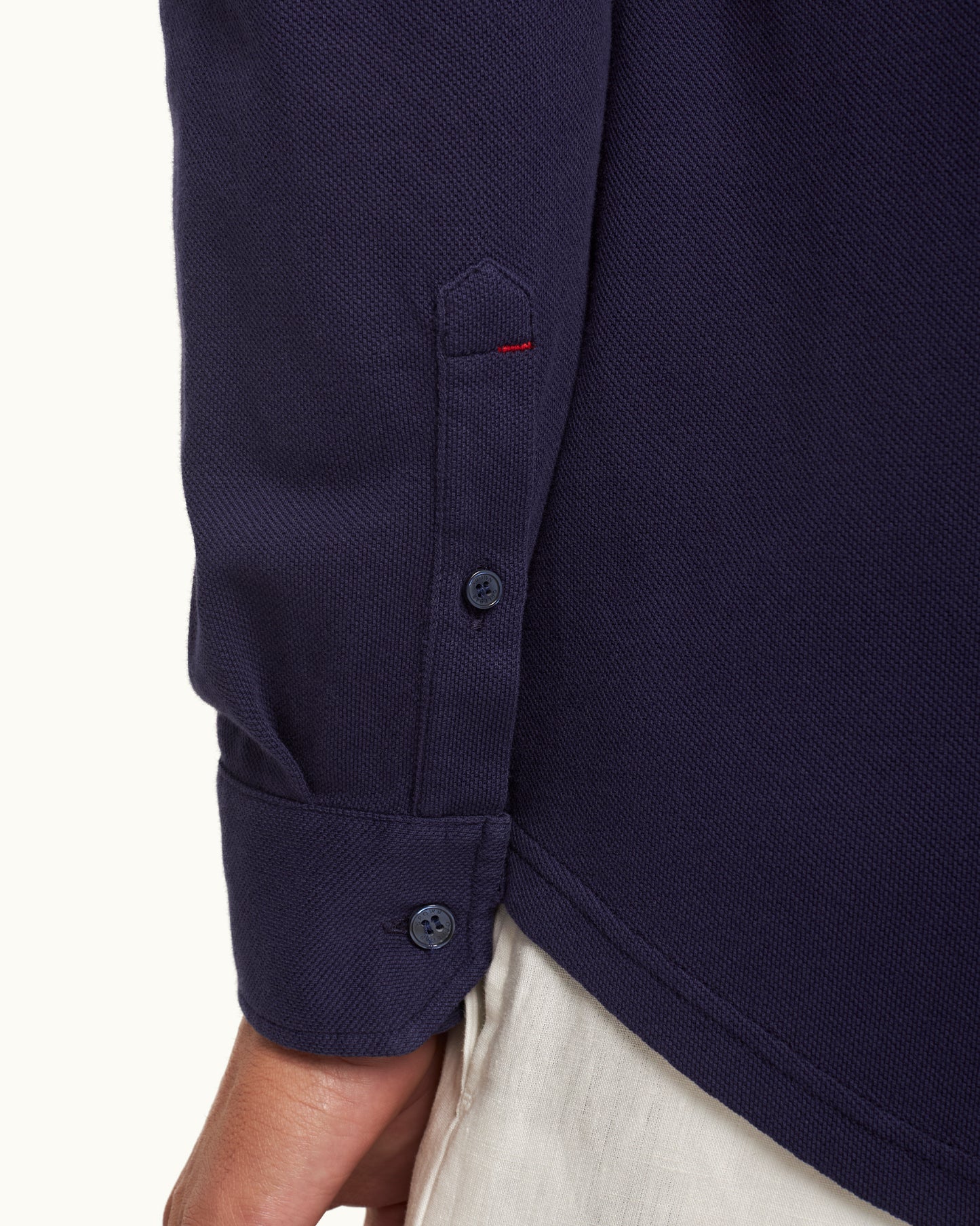 Giles Pique - Tailored Fit Classic Collar Cotton Pique Shirt in Deep Ink Blue Detail 1