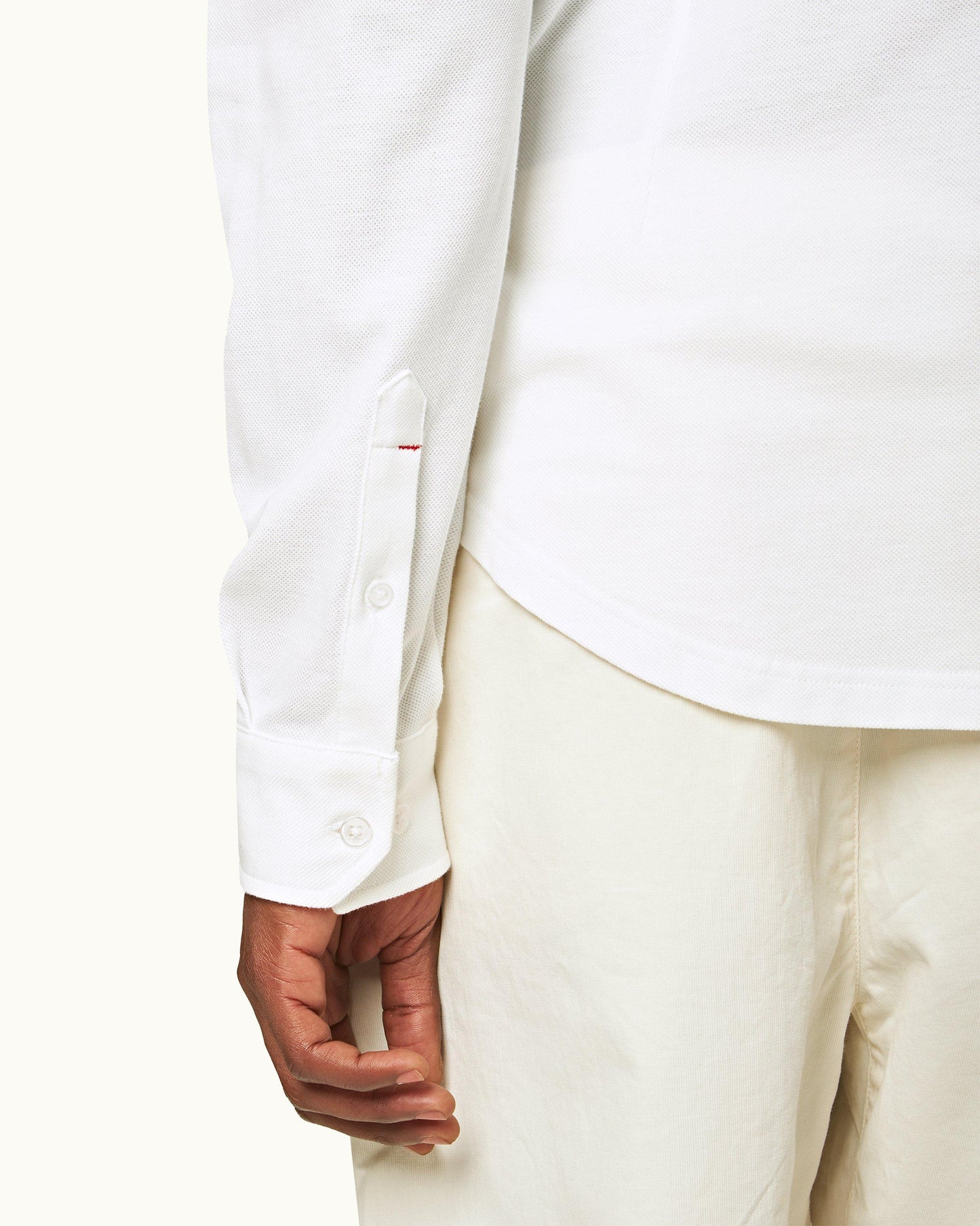 Giles Pique - Mens White Classic Collar Cotton Pique Shirt Detail 1 View