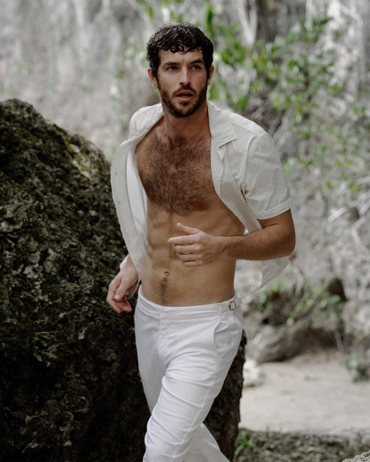 Golden Gun Shirt - Mens 007 Ivory Capri Collar Shirt Campaign Image