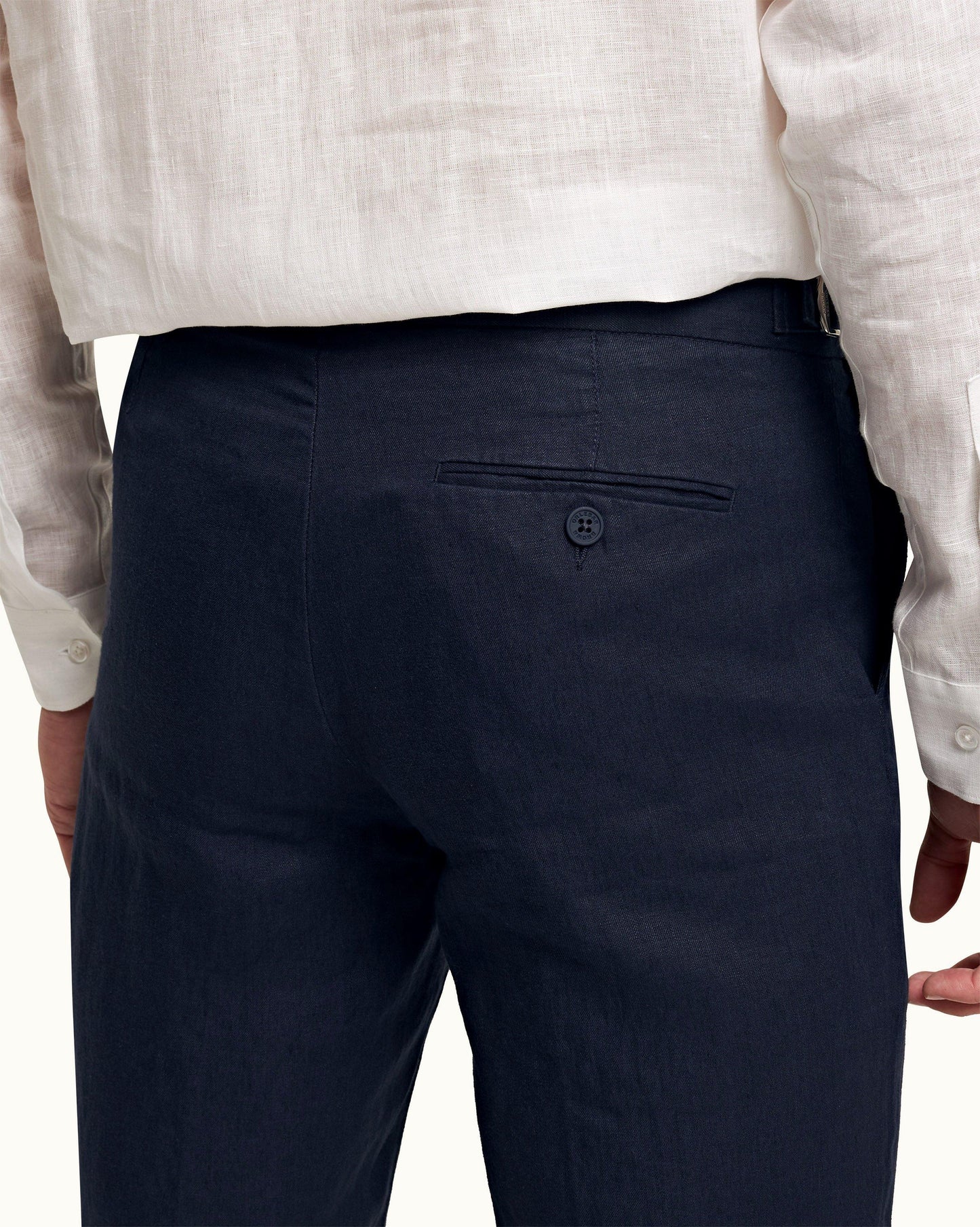 Griffon Linen - Mens Navy Tailored Fit Linen Trousers Detail 1 View