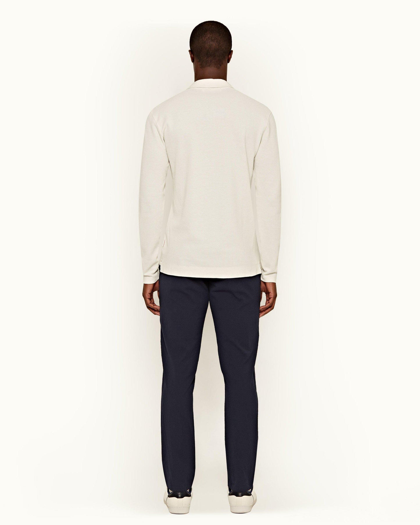 Griffon Seersucker - Mens Navy Tailored Fit Seersucker Trousers Back Model View