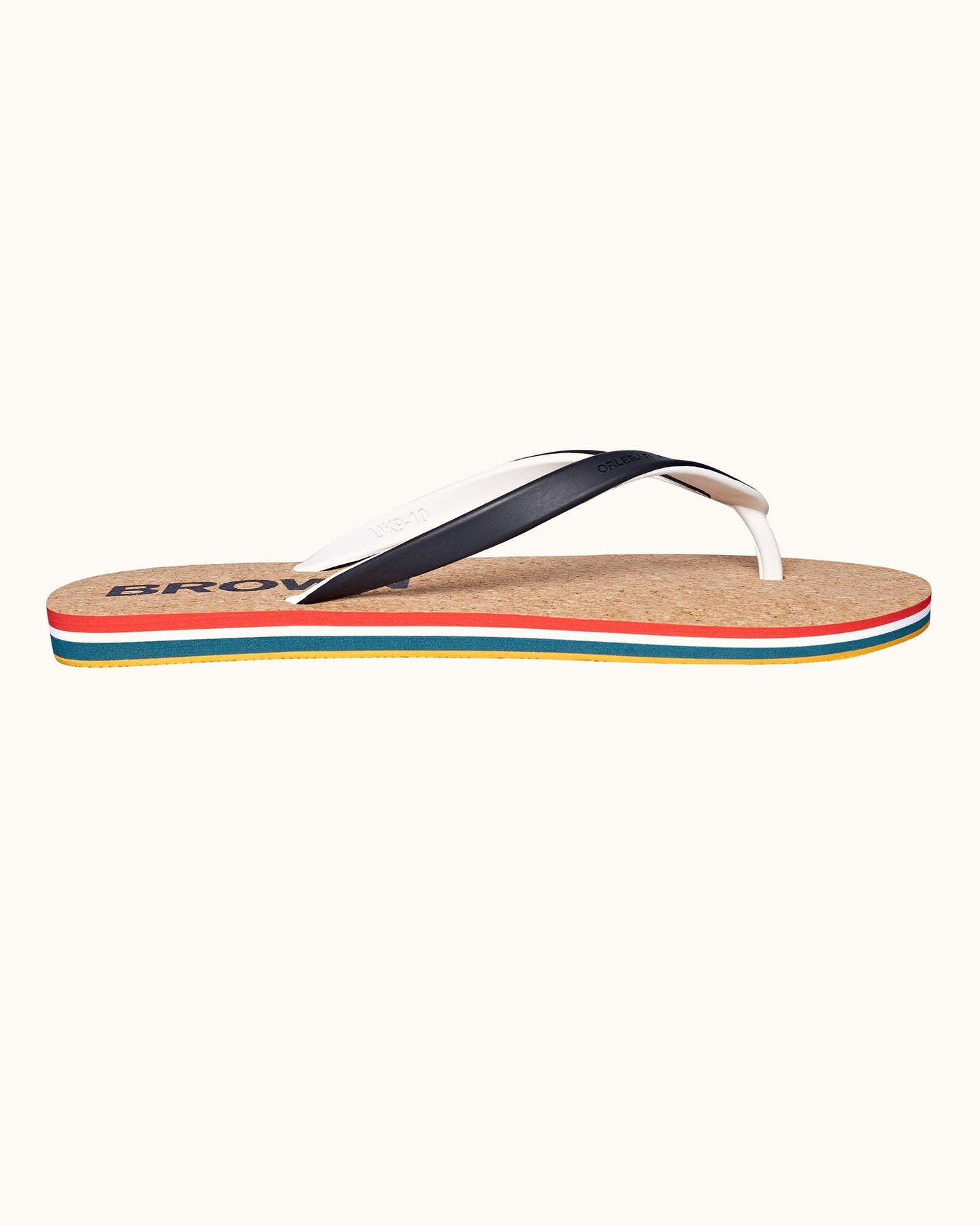 Haston Cork - Mens Navy/Orange O.B Stripe Cork Flip Flops Side View