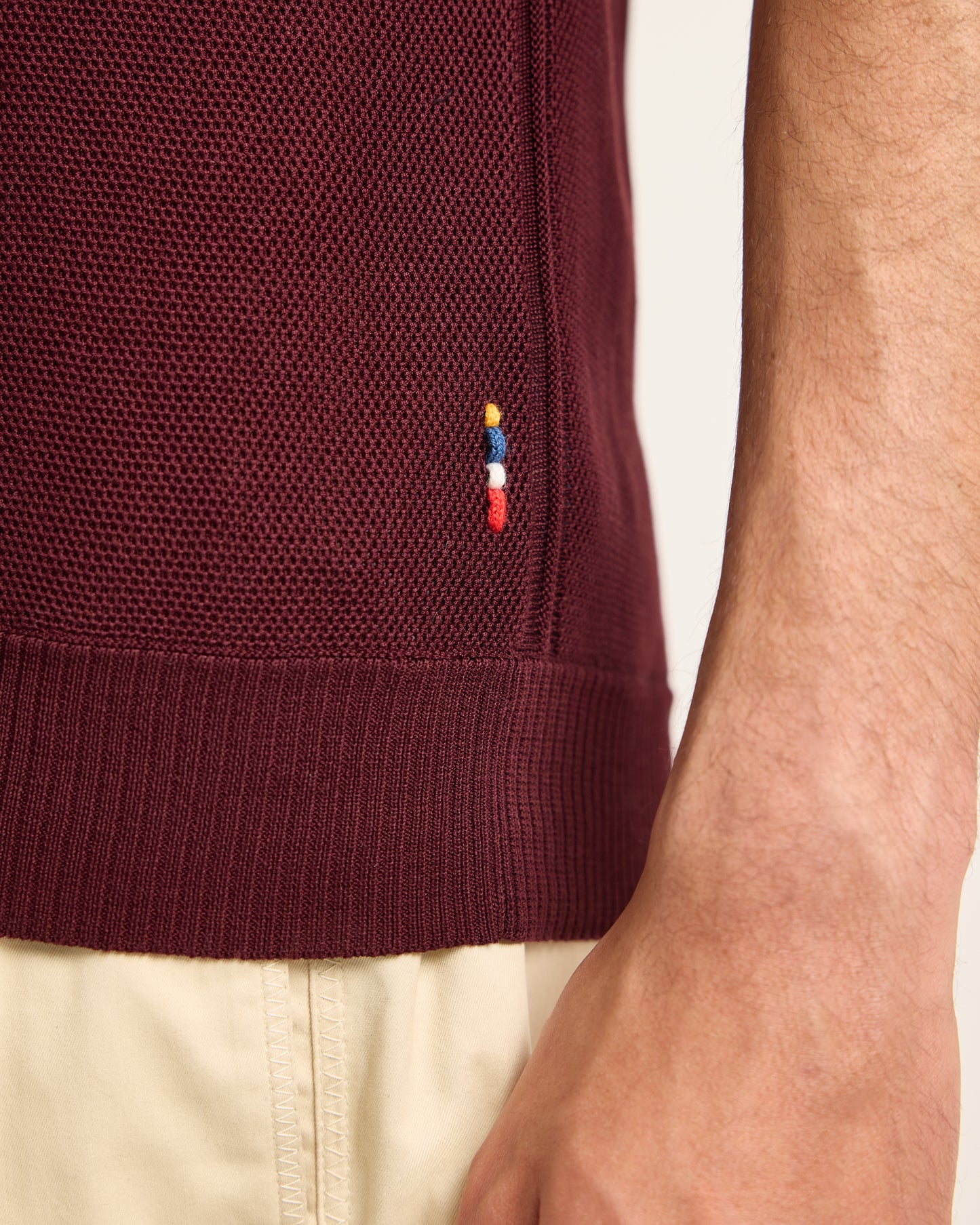 Horton Pique - Tailored Fit Mercerised Cotton Polo Shirt in Damson Detail View