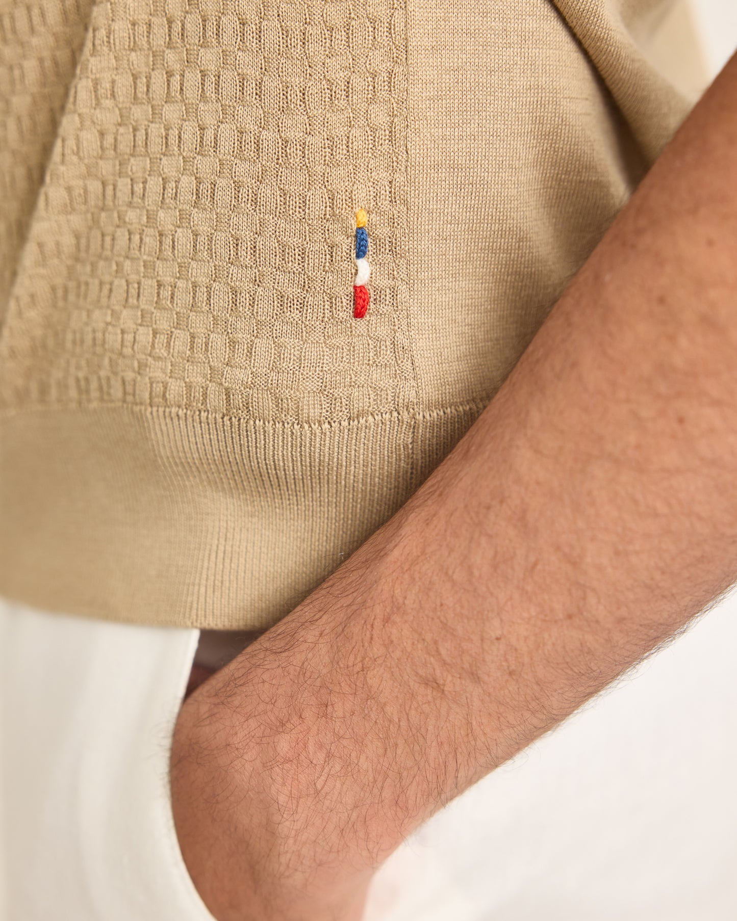 Horton Silk - Tailored Fit Tile Silk-Cotton Polo Shirt In Biscuit Detail View