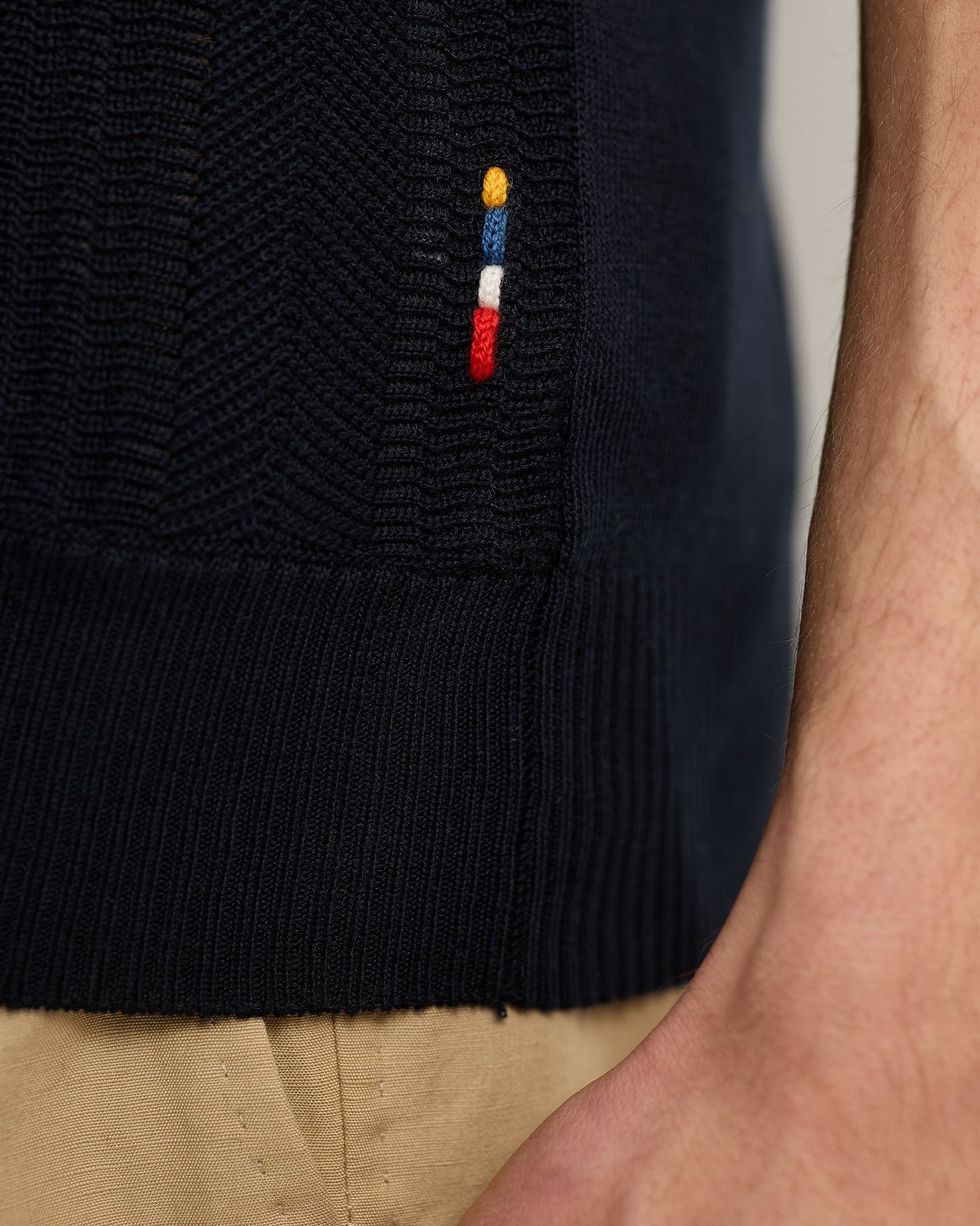 Horton Silk - White Chevron Stripe Tailored Fit Resort Collar Polo Shirt Detail 1