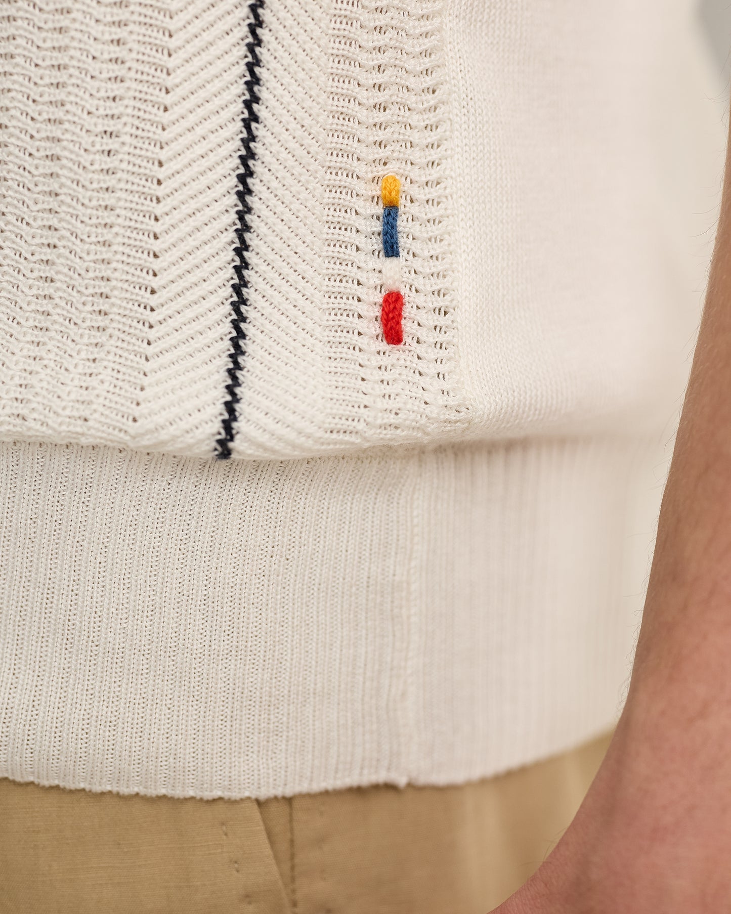 Horton Silk - Navy Chevron Stripe Tailored Fit Resort Collar Polo Shirt Detail 1