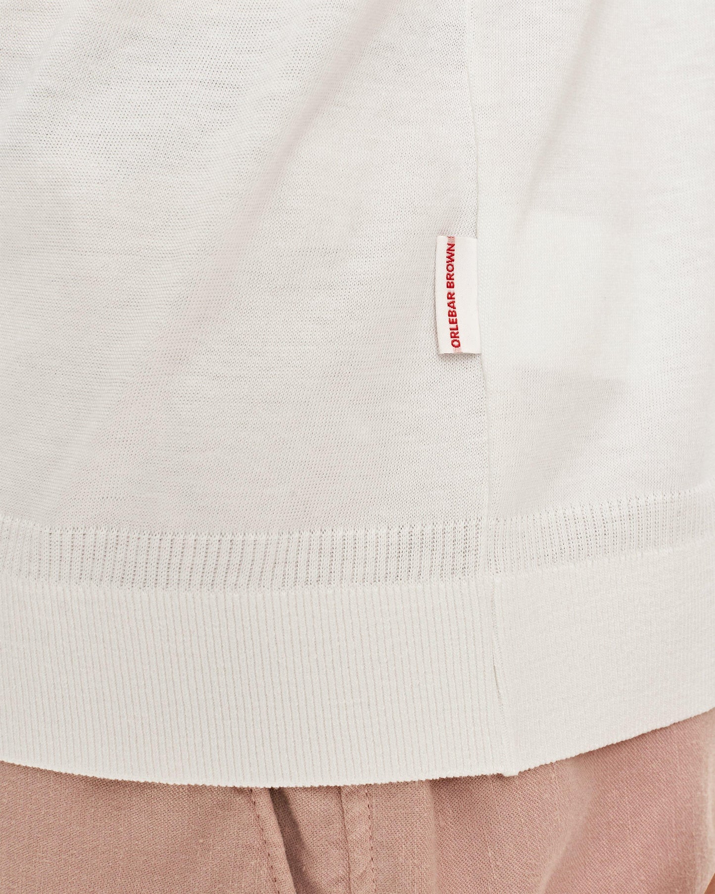 Jarrett Knitted - Mens Classic Fit Knitted Rib Cotton-Modal Polo Shirt In White Sand Detail 1 View