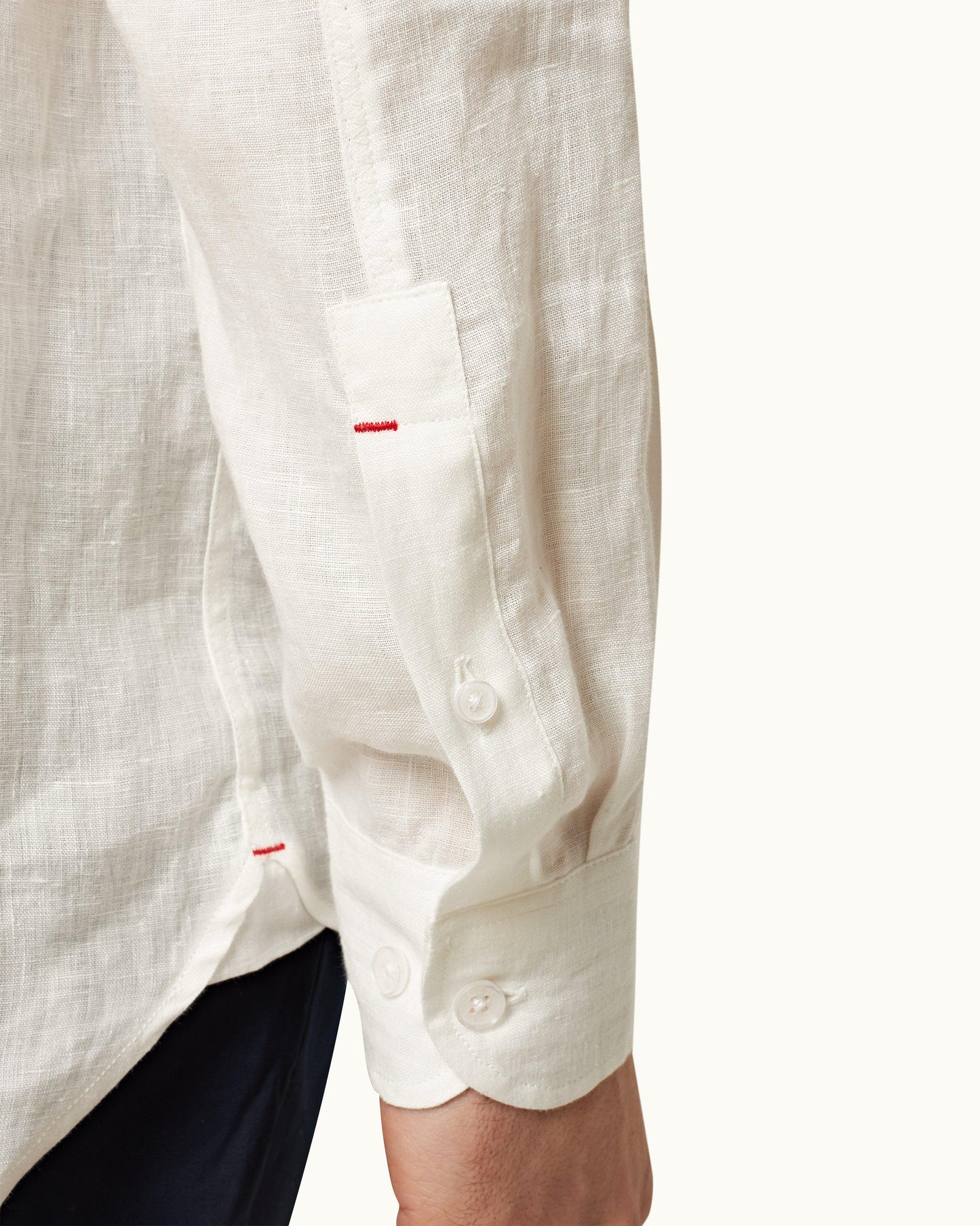 Justin Linen - Mens Relaxed Fit Luxury Italian Linen Shirt In White Detail 1 View