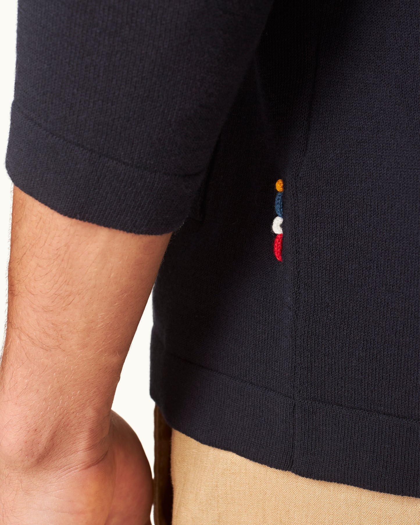 Kinglet - Classic Fit Lightweight Contrast Tipping Cotton & Silk Cardigan in Night Iris Detail 2