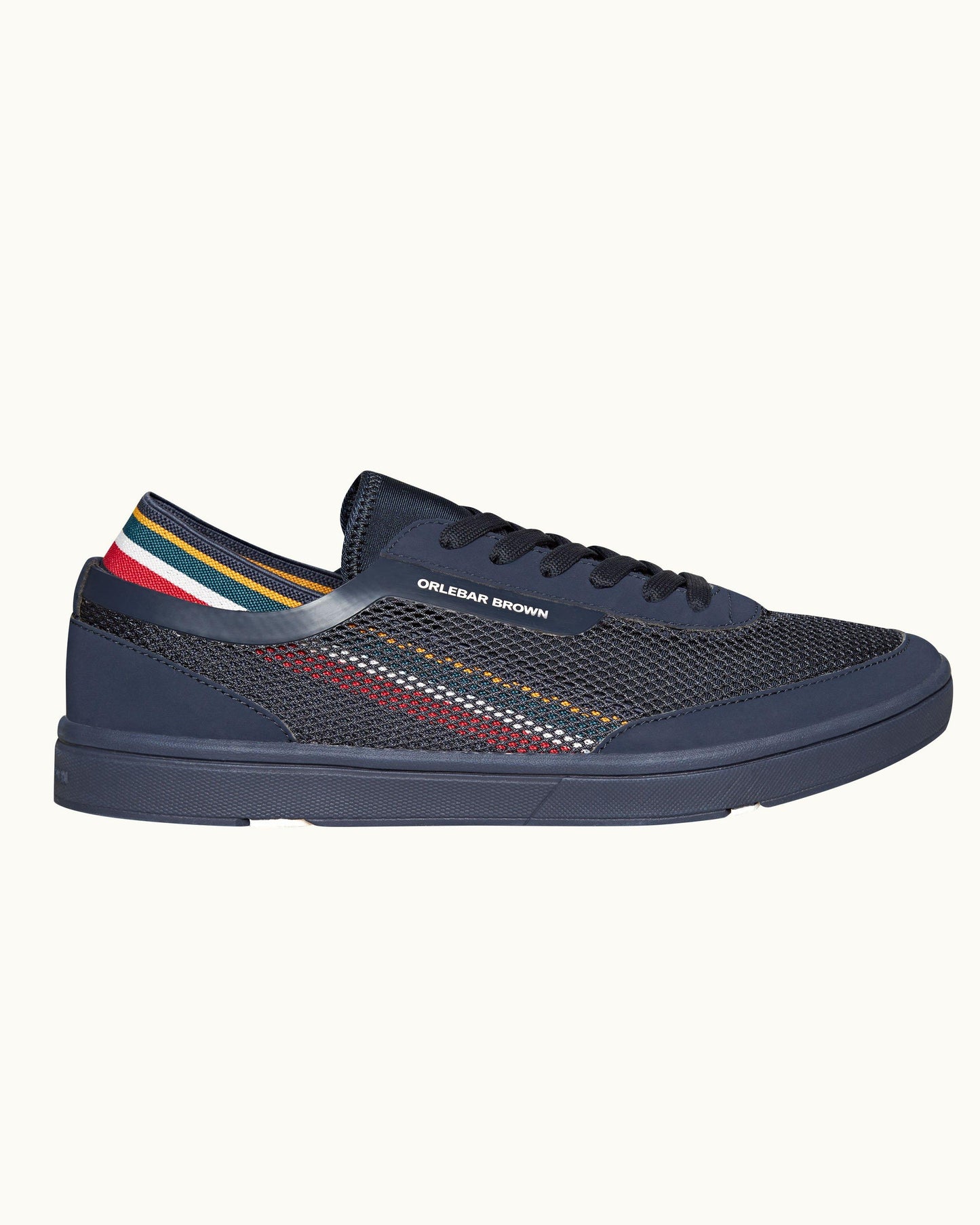 Larson - Mens O.B Stripe Shoe You Can Swim In - Navy/Orange/Aquamarine Side View