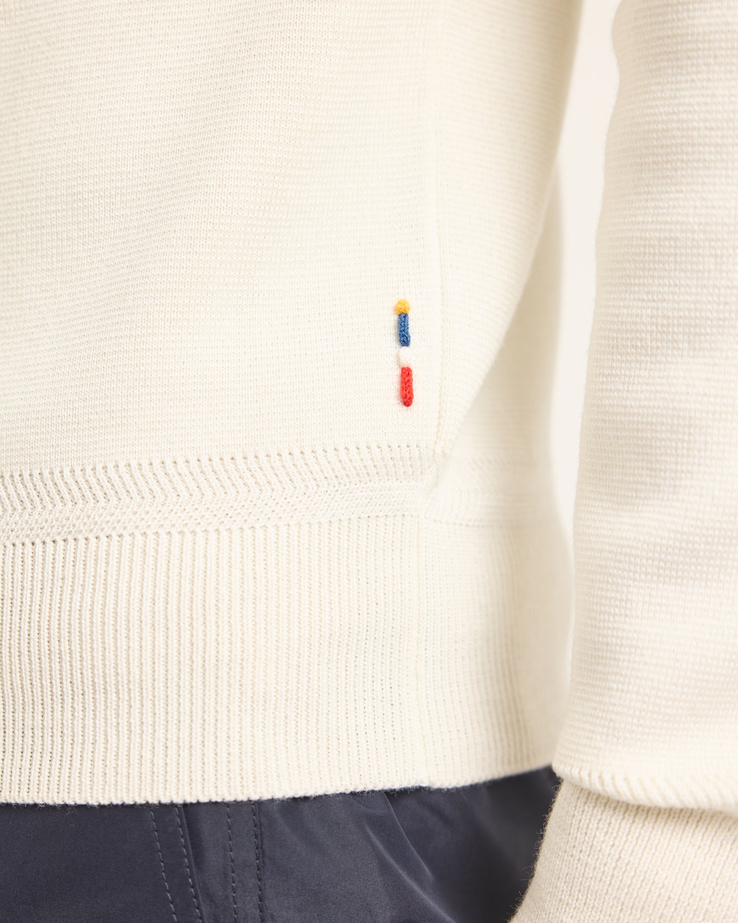 Lennard Merino - Classic Fit Half-Zip Ribbed Merino Jumper With Milano Stitch in White Sand Detail View