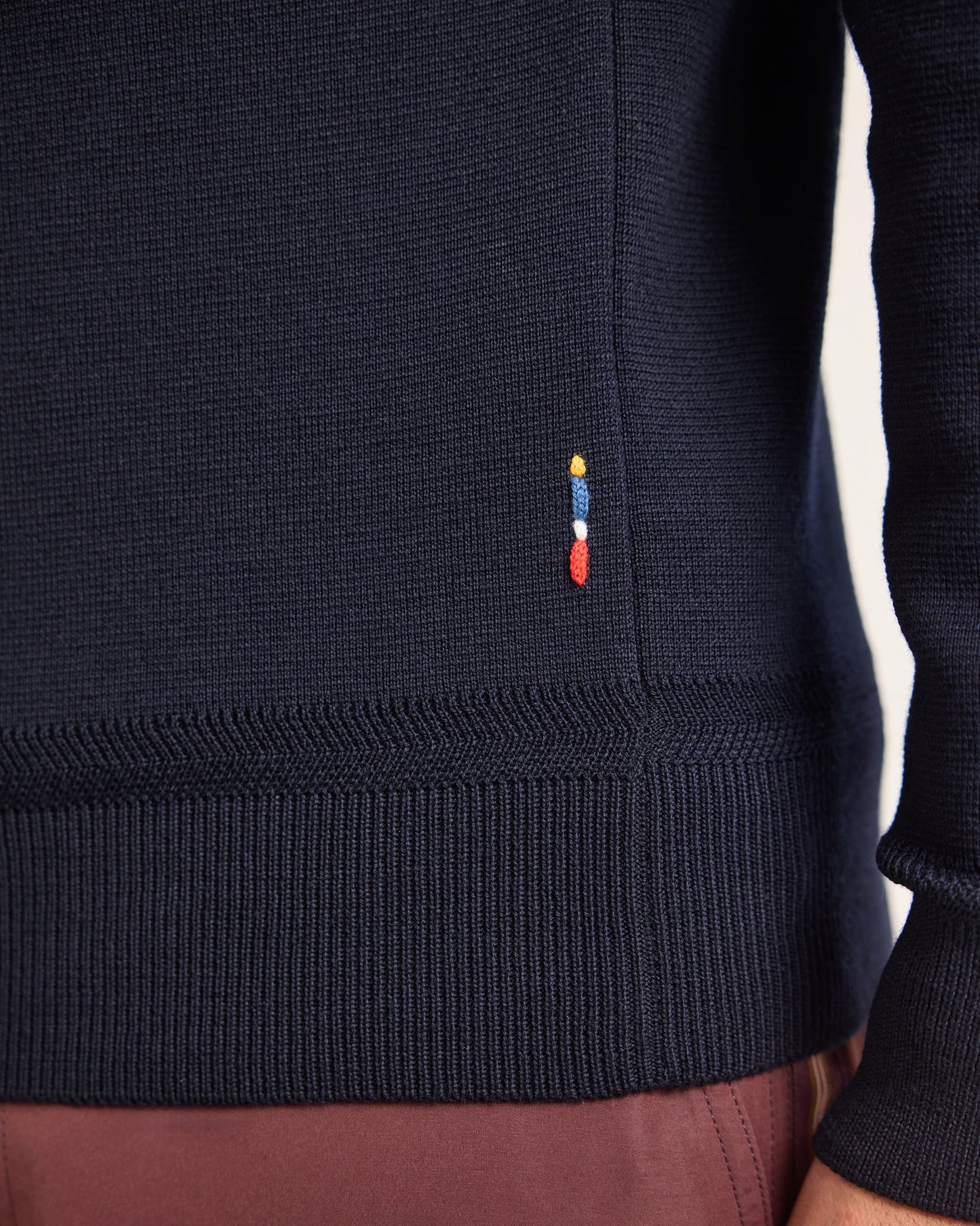 Lennard Merino - Classic Fit Half-Zip Ribbed Merino Jumper With Milano Stitch in Night Iris Detail View