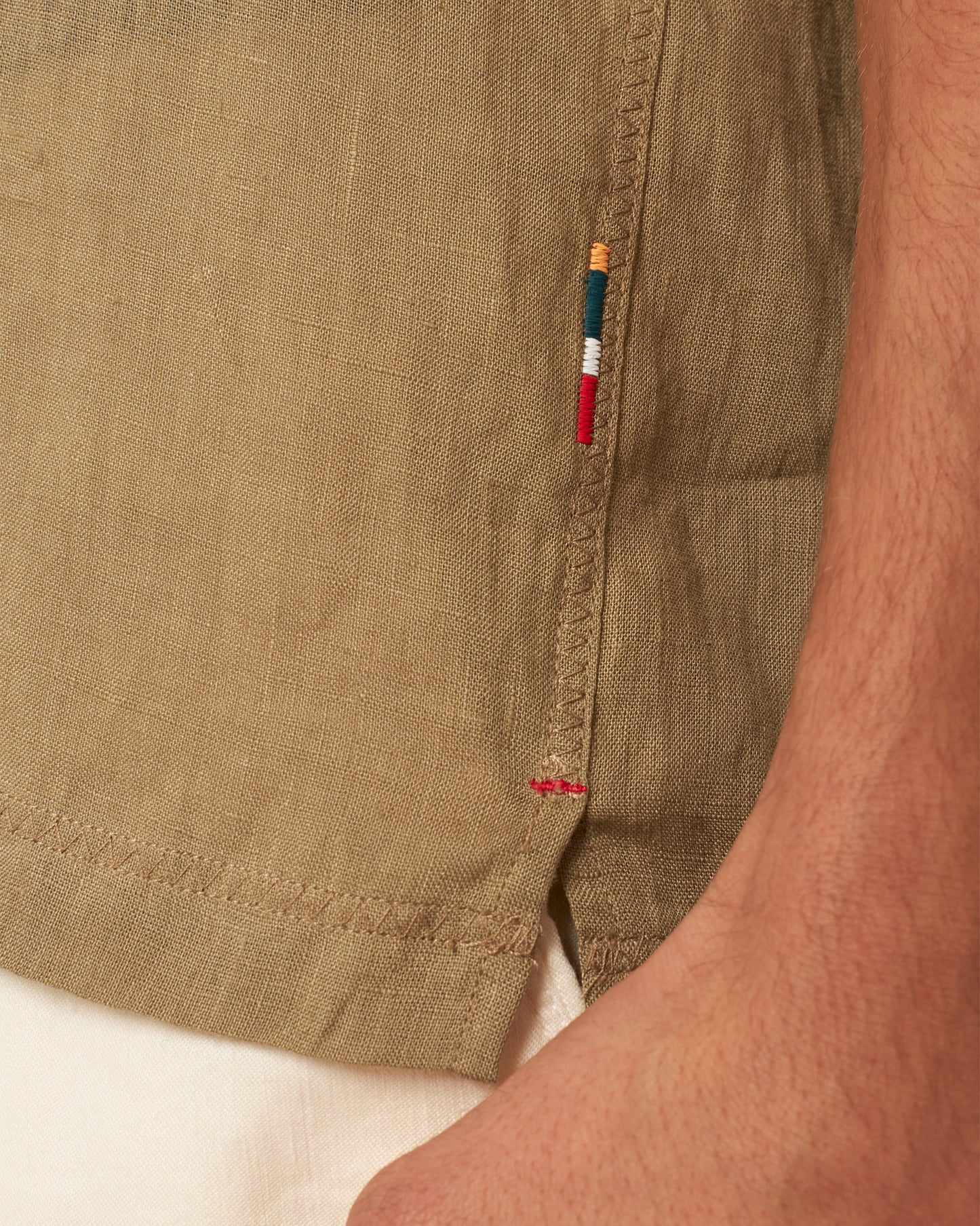 Maitan - Relaxed Fit Capri Collar Linen Shirt in Agave Green Detail 1