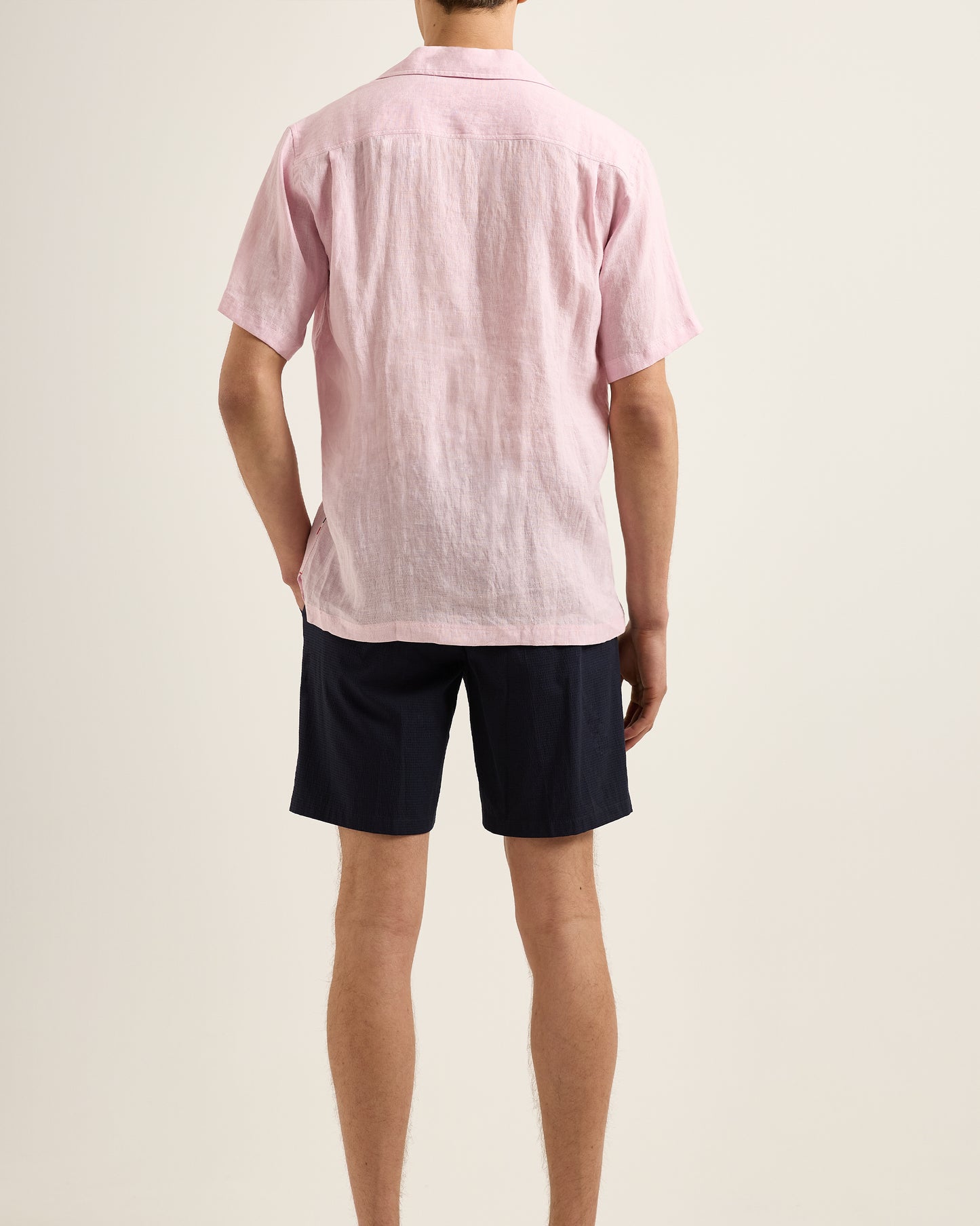 Maitan - Relaxed Fit Linen Capri Collar Shirt In Rodeo Pink Model Back