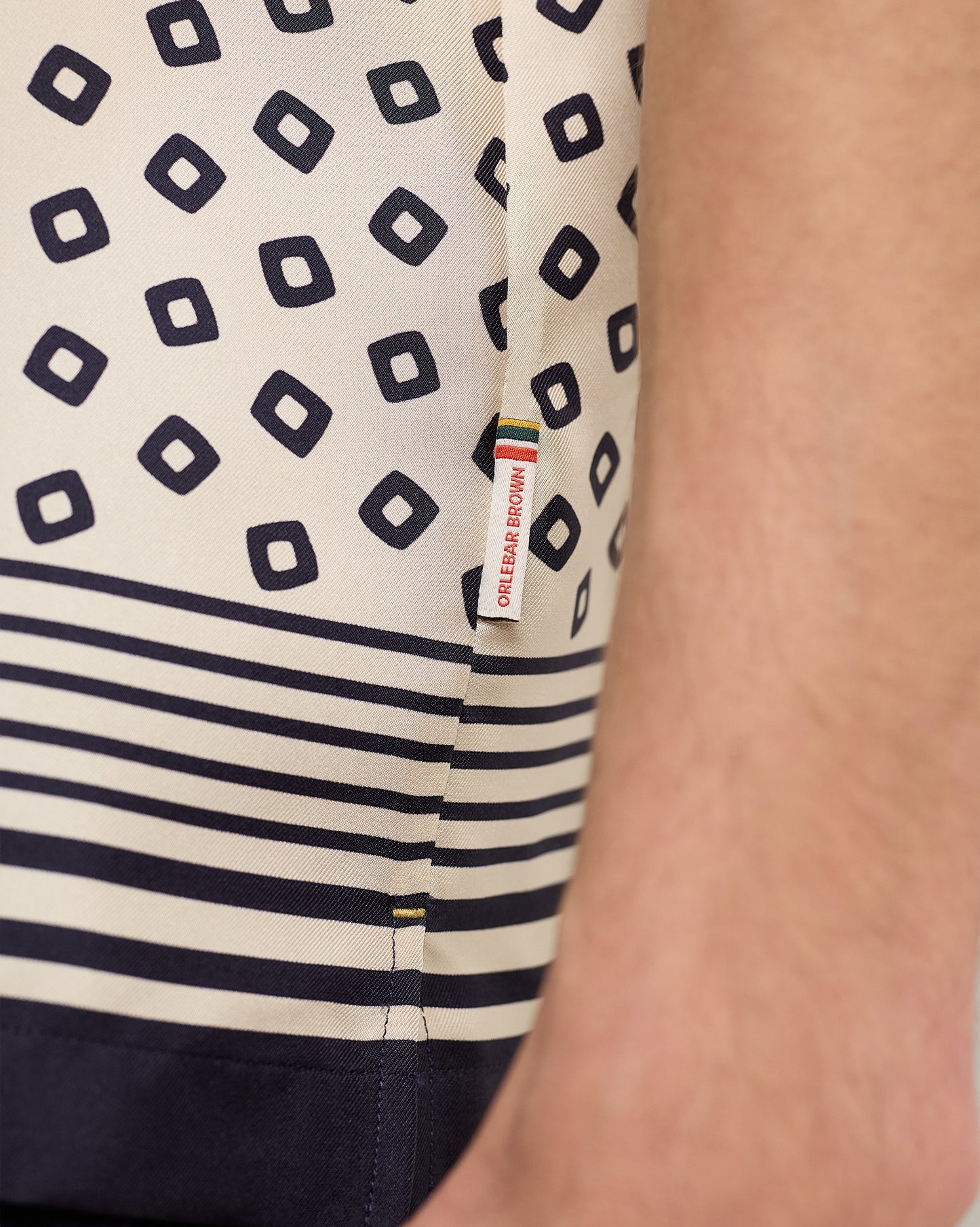 Maitan Silk - Relaxed Fit Capri Collar Lumina Print Silk Shirt in Latte And Night Iris Detail 1