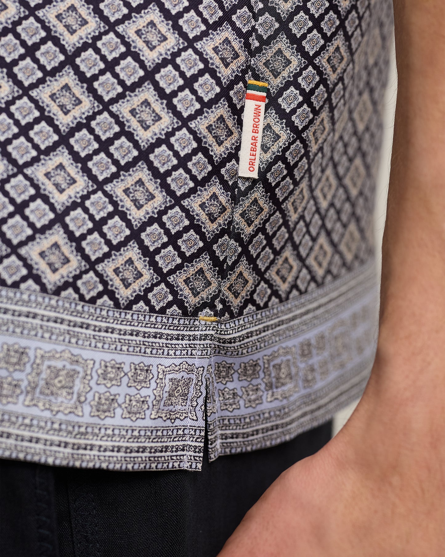 Maitan Silk - Relaxed Fit Capri Collar Paisley Season Print Silk Shirt in Night Iris Detail 1