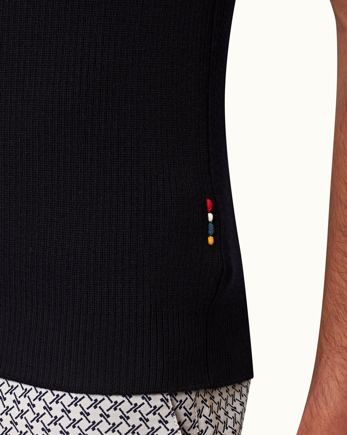 Maranon Merino - Mens Night Iris Tailored Fit Rib Stitch Polo Shirt Detail View