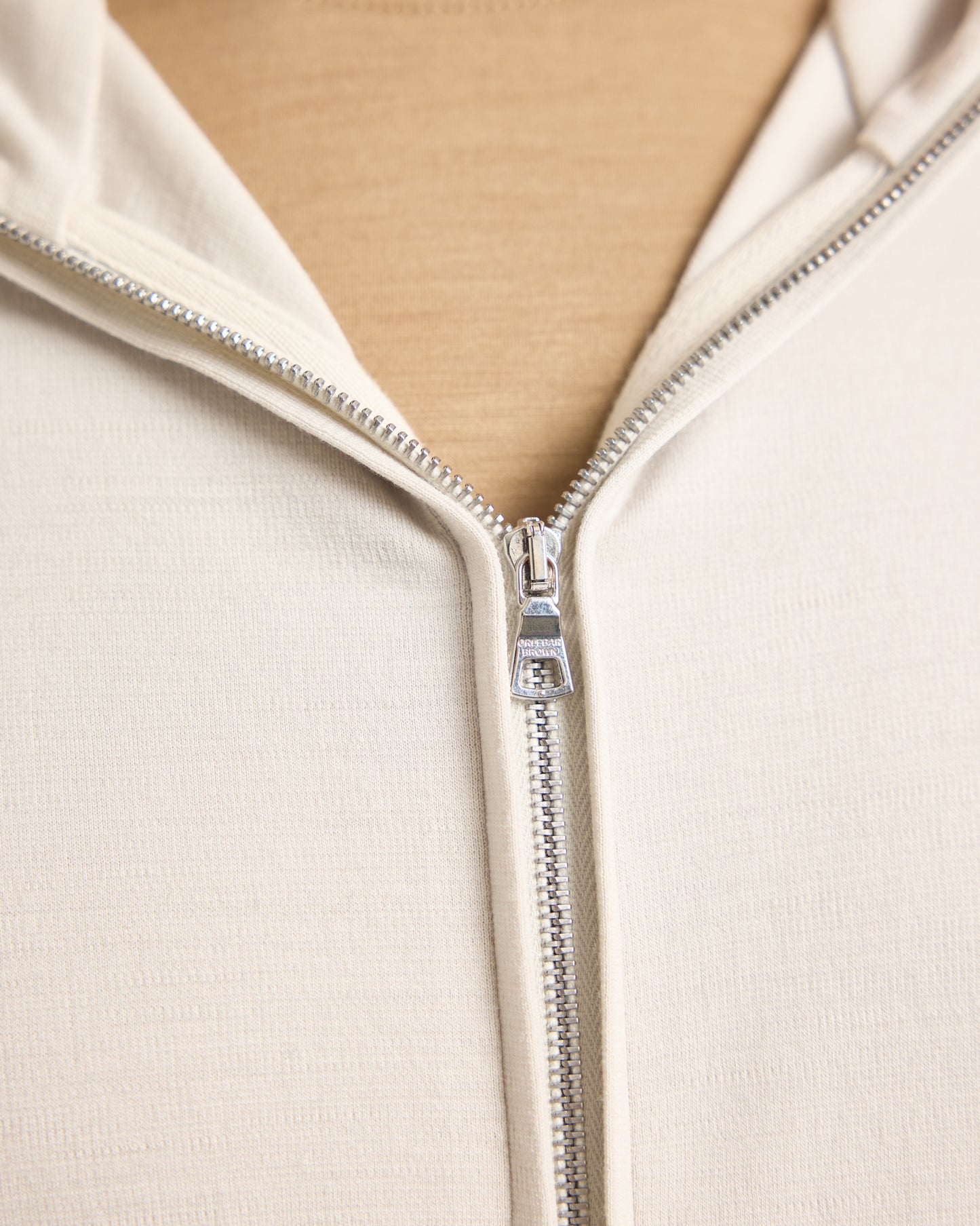 Mathers Merino - Classic Fit Zip-Through Hooded Merino Sweatshirt in Cashew Detail View