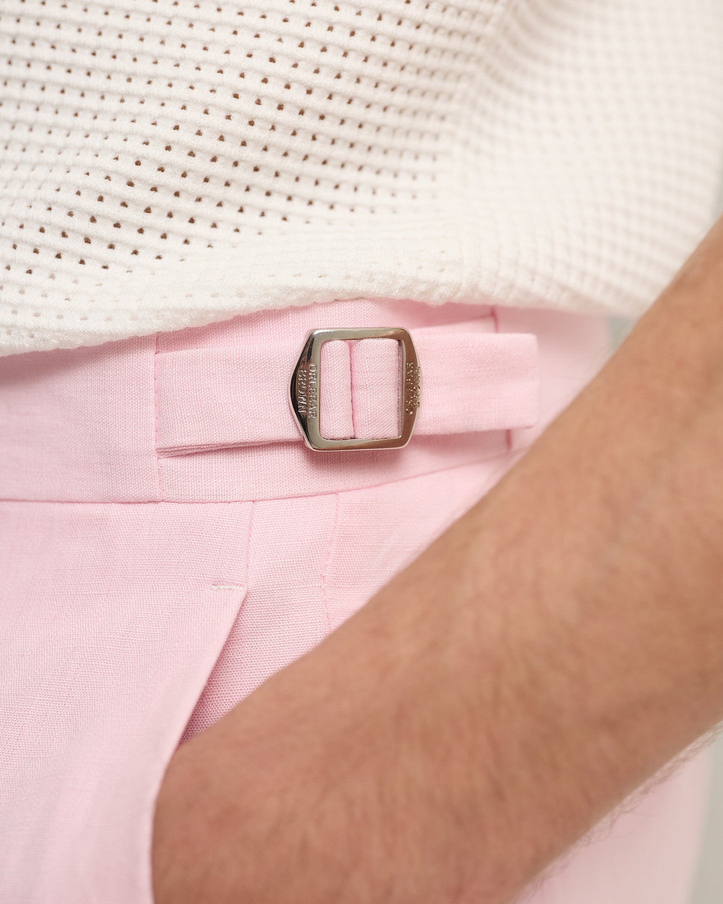 Norwich Linen - Tailored Fit Shorts in Rodeo Pink Detail 1