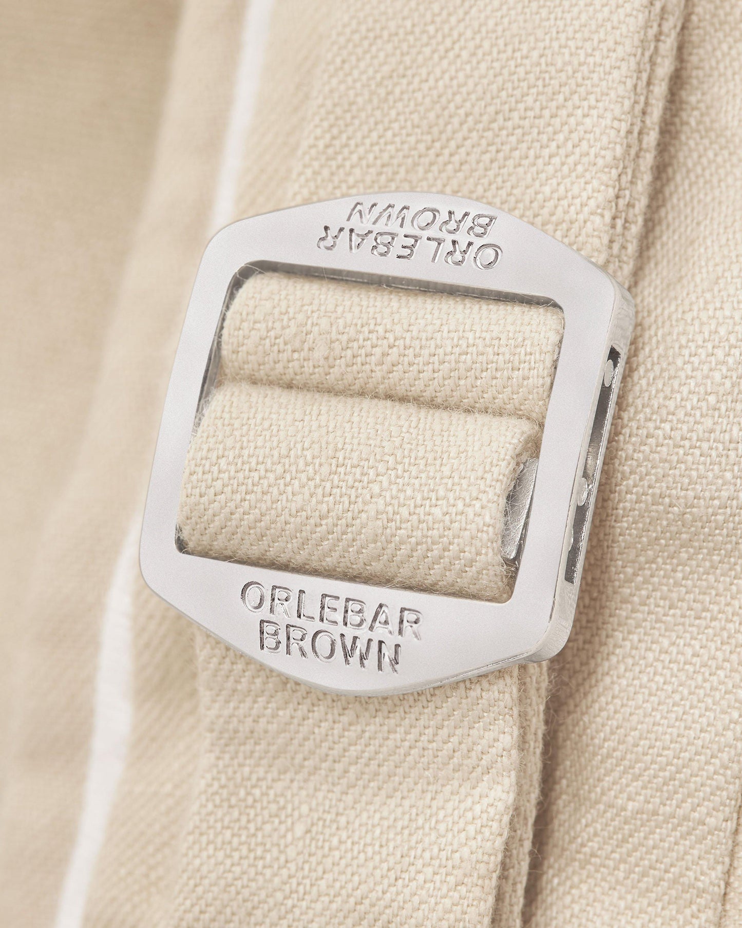 Norwich Linen - Tailored Fit Linen Shorts in Chai colour Detail Buckle