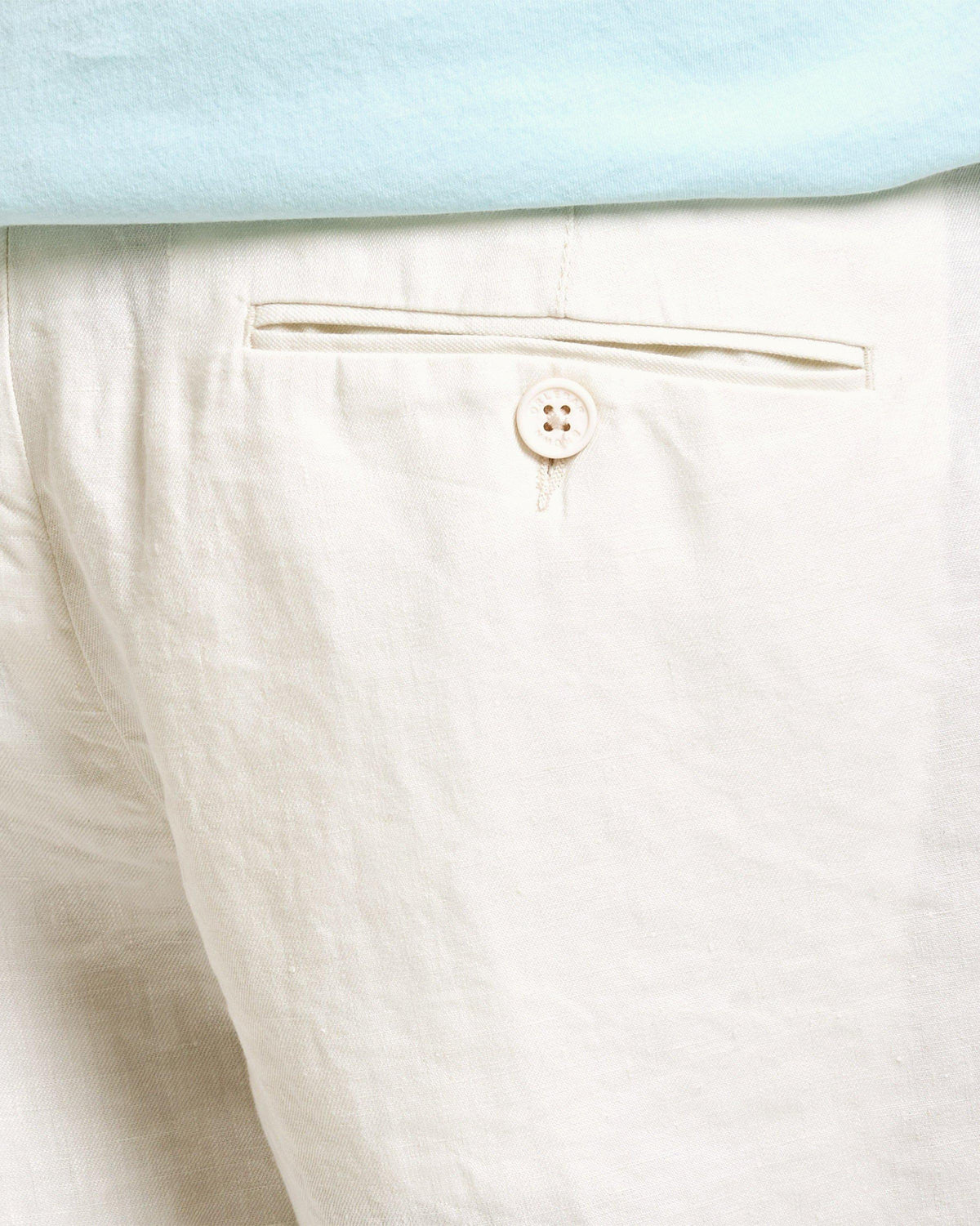 Norwich Linen - Mens Sea Mist Tailored Fit Washed Linen Shorts Detail 1 View