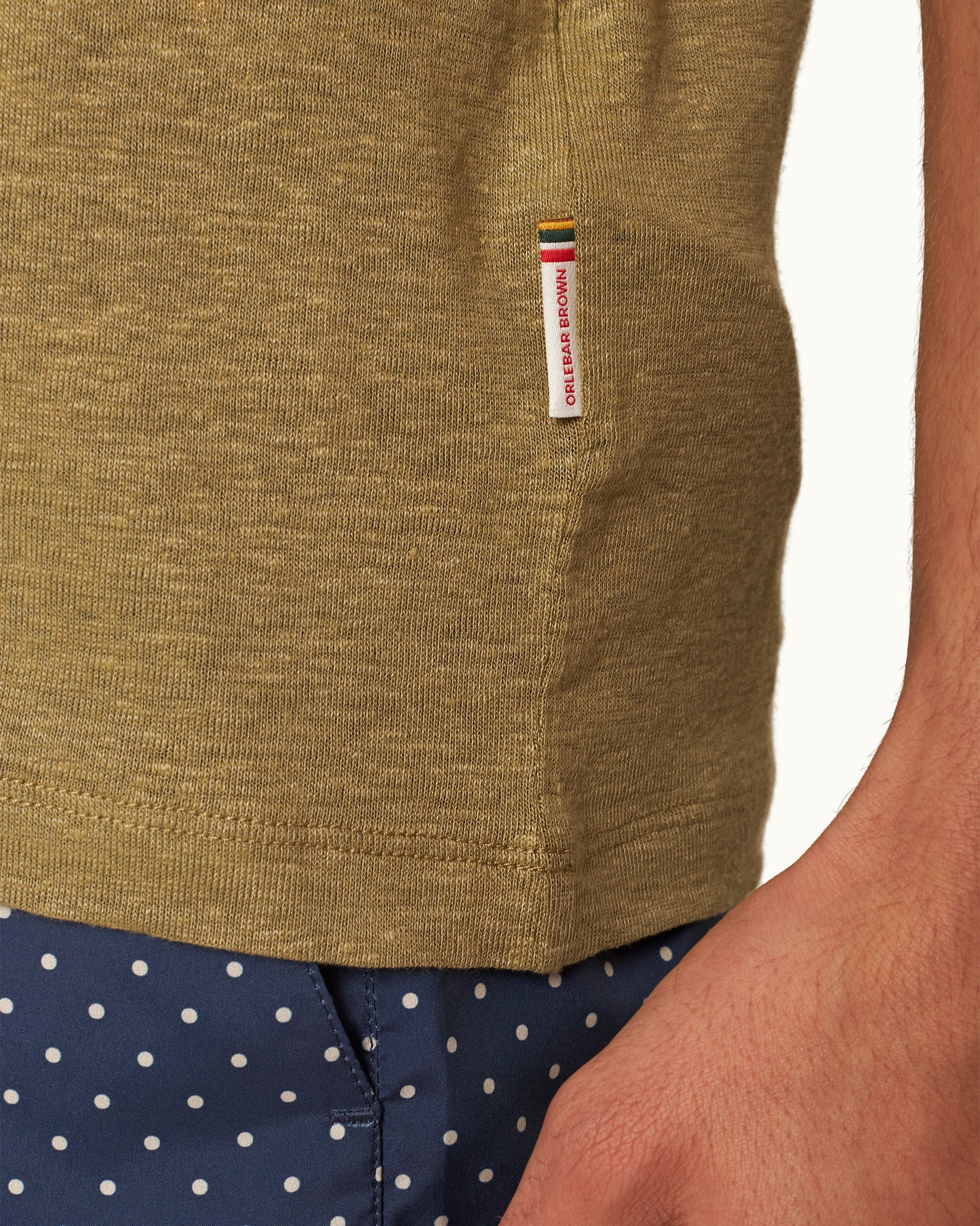 Ob Standard T Linen - Easy Fit Stretch Linen T-Shirt in Agave Green Detail