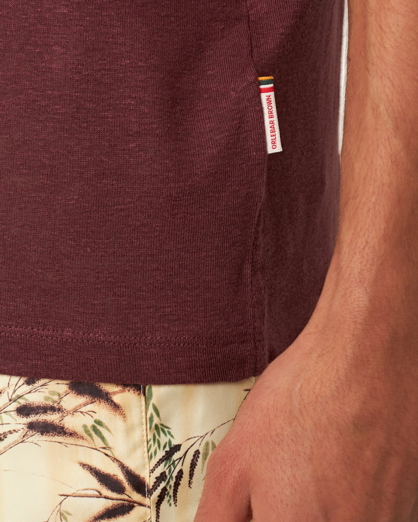 Ob Standard T Linen - Easy Fit Stretch Linen T-Shirt in Damson Detail 1