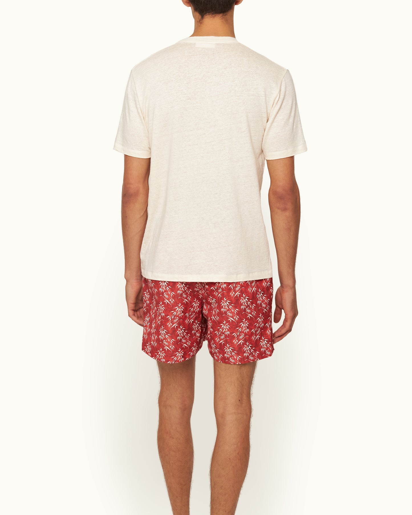 Ob Standard T Linen - Easy Fit Stretch Linen T-Shirt in Latte Model Back View