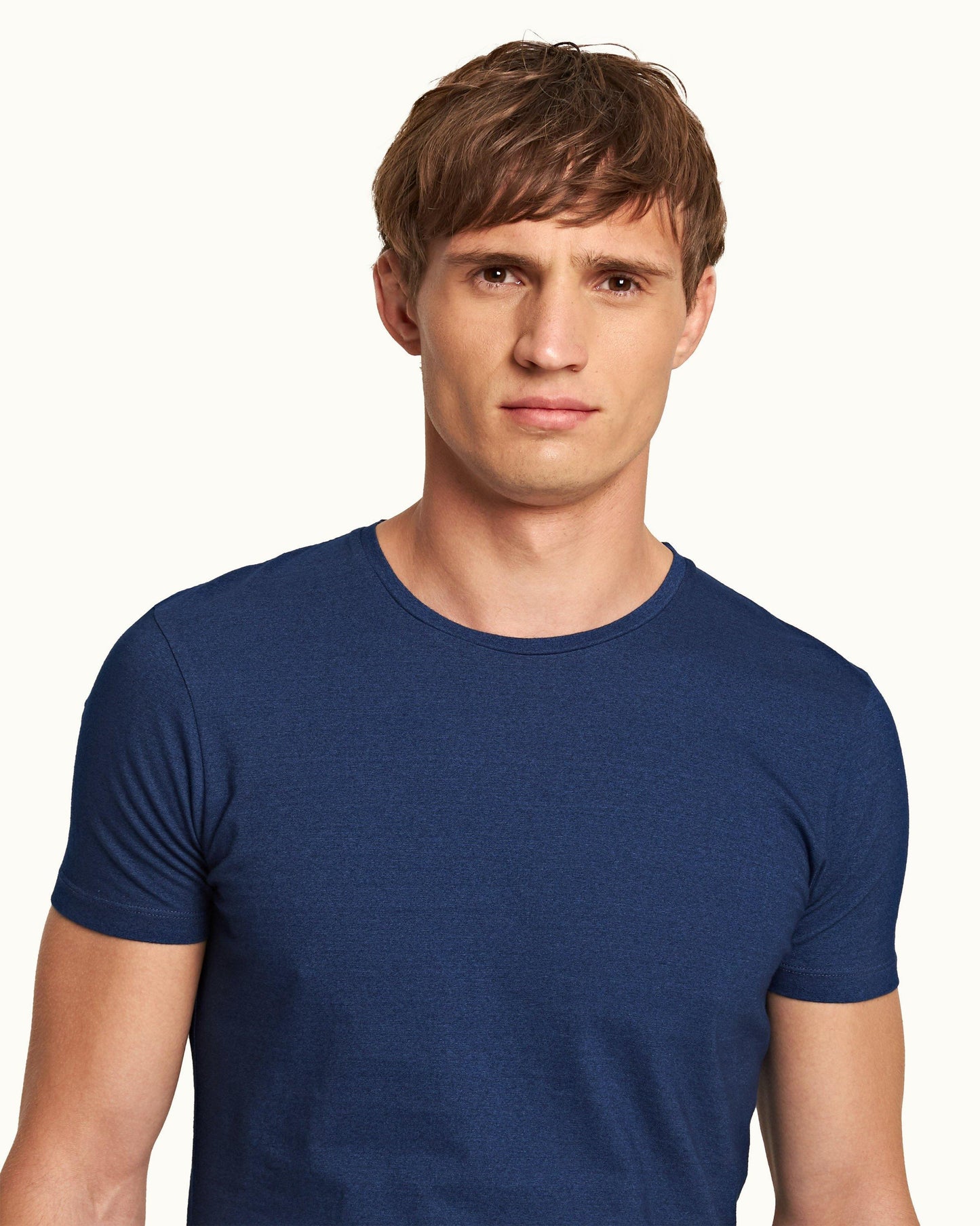 Ob-T - Mens Denim Tailored Fit Crew Neck T-Shirt Collar Detail View