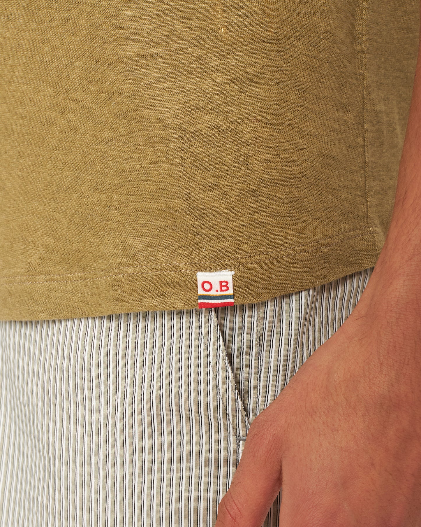 Ob-T Linen - Tailored Fit Crewneck Linen T-Shirt in Agave Green Detail 1