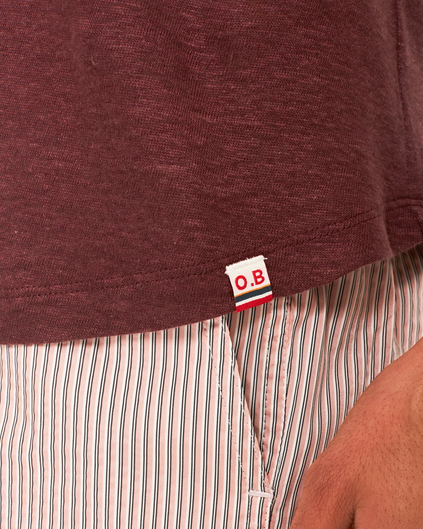 Ob-T Linen - Tailored Fit Crewneck Linen T-Shirt in Damson Detail 1