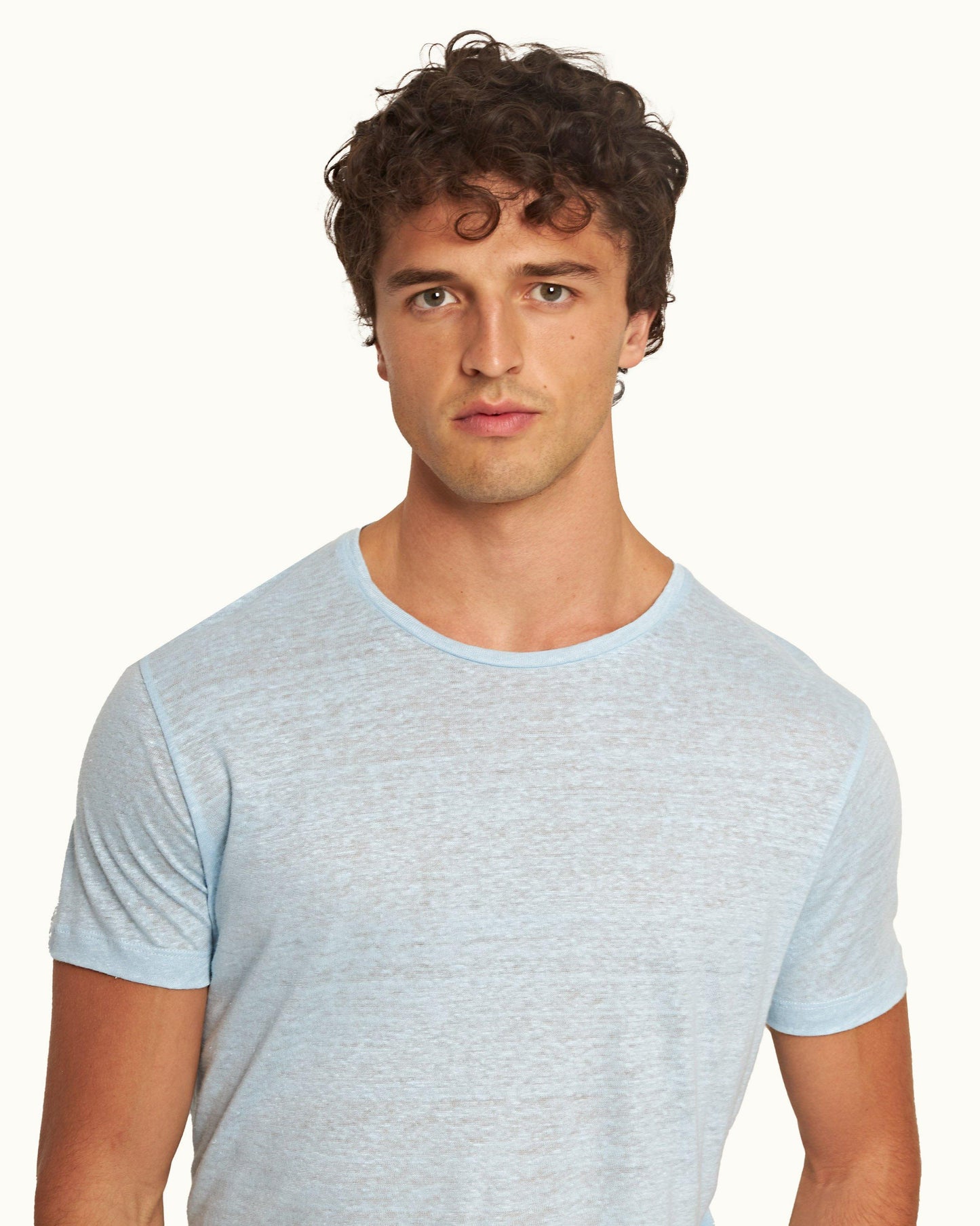 Ob-T Linen - Mens Island Sky Tailored Fit Crewneck Linen T-Shirt Detail View
