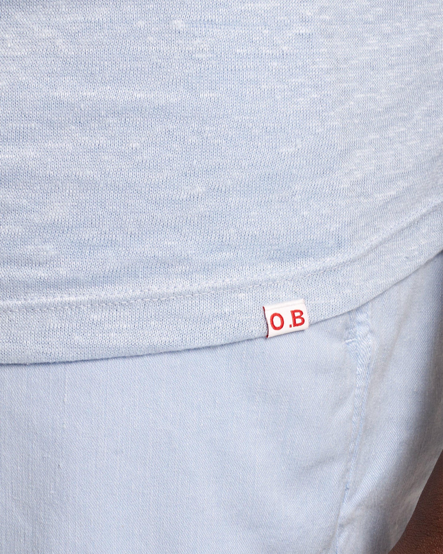 Ob-T Linen - Mens Crew Neck Linen T-Shirt In Soft Blue Detail 1 View