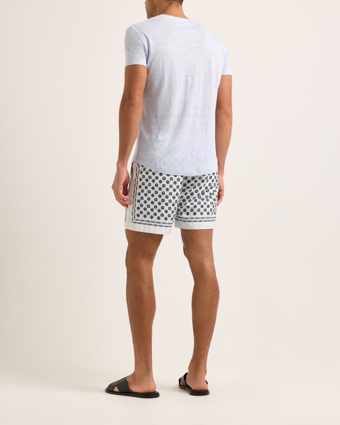 Ob-T Linen - Tailored Fit Linen T-Shirt In Surfside Blue Model Back View