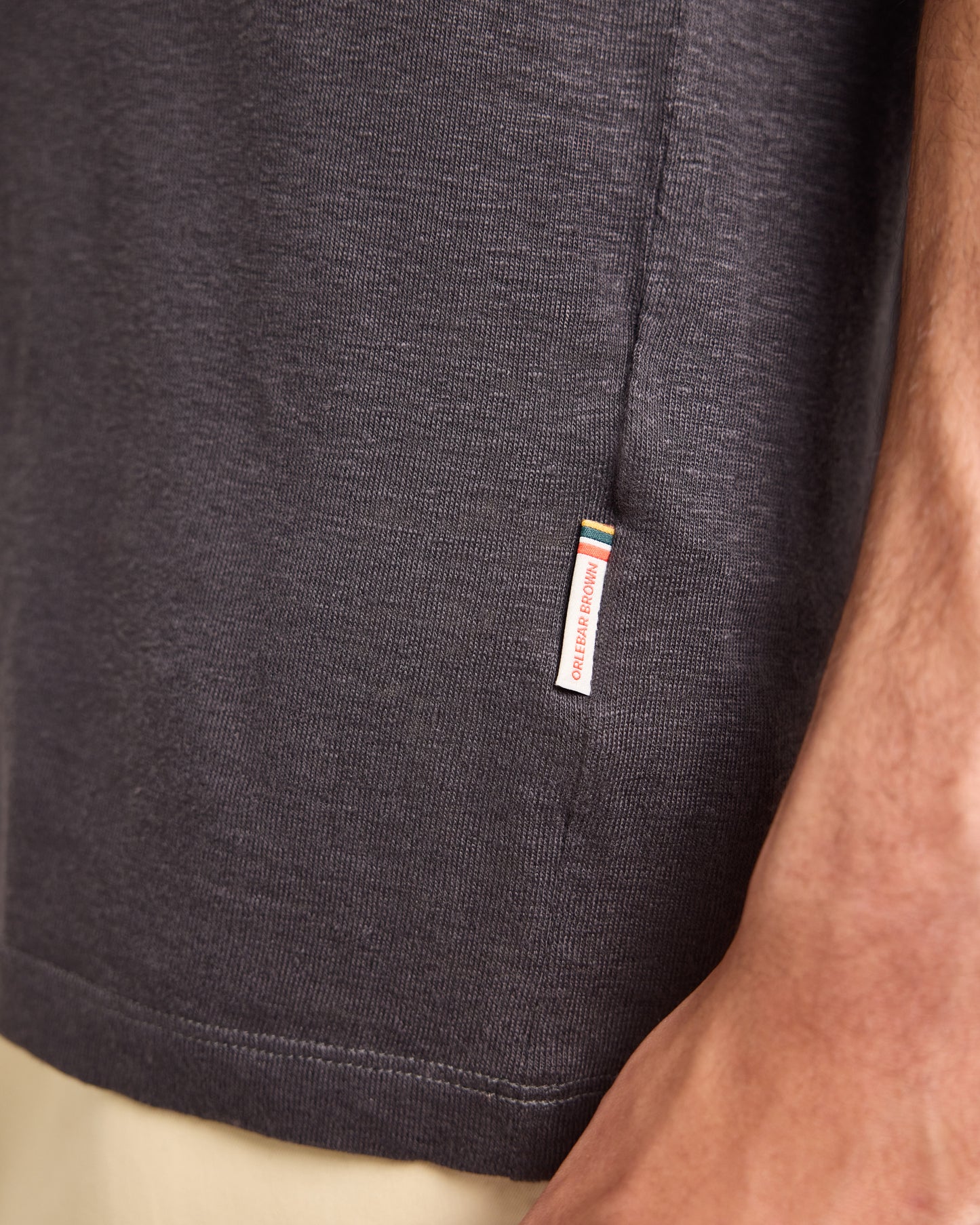 Ob Standard T Linen - Easy Fit Stretch Linen T-Shirt in Volcano Ash Grey Detail 1 View