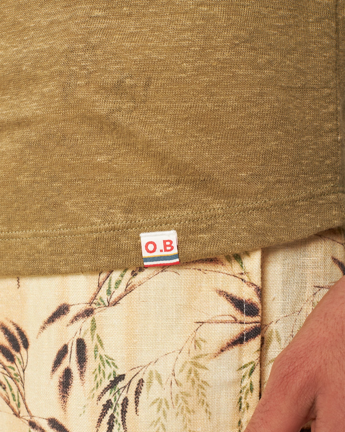 Ob-T Linen - Tailored Fit Crewneck Long-Sleeve Linen T-Shirt in Agave Green Detail 1