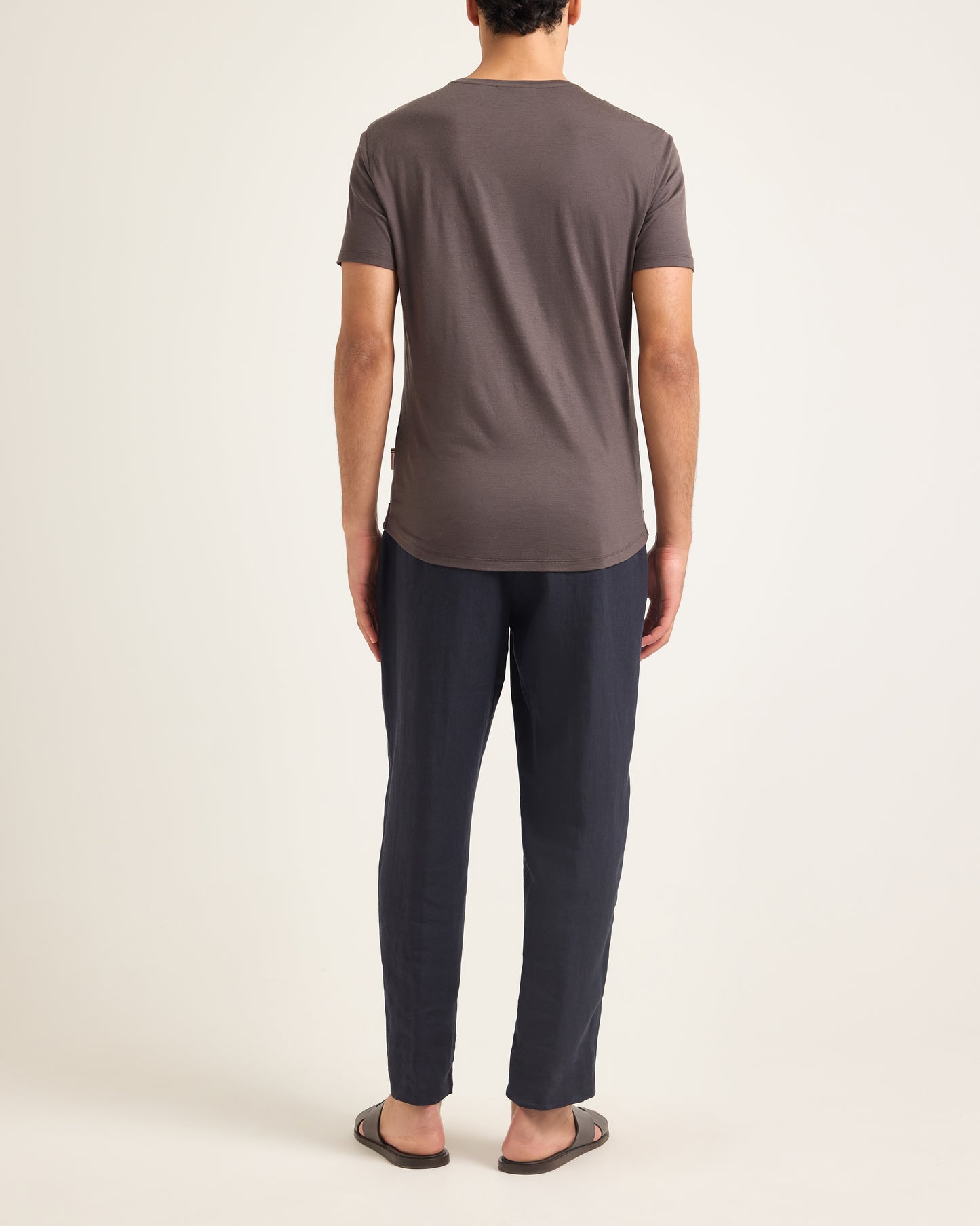 Ob-T Merino - Tailored Fit Crewneck Merino T-shirt in Morel Brown Model Back View