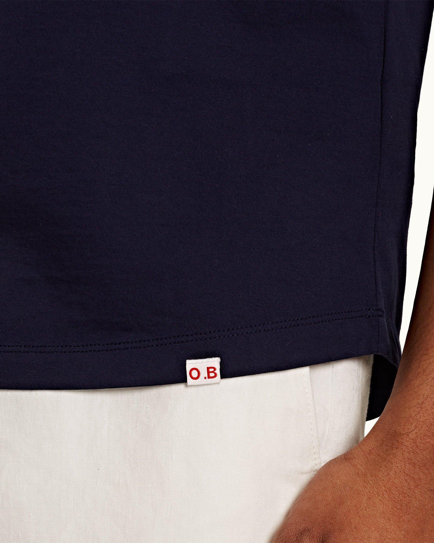 Ob-T Mercerised - Mens Navy Tailored Fit Crew Neck Cotton T-Shirt Detail 1 View