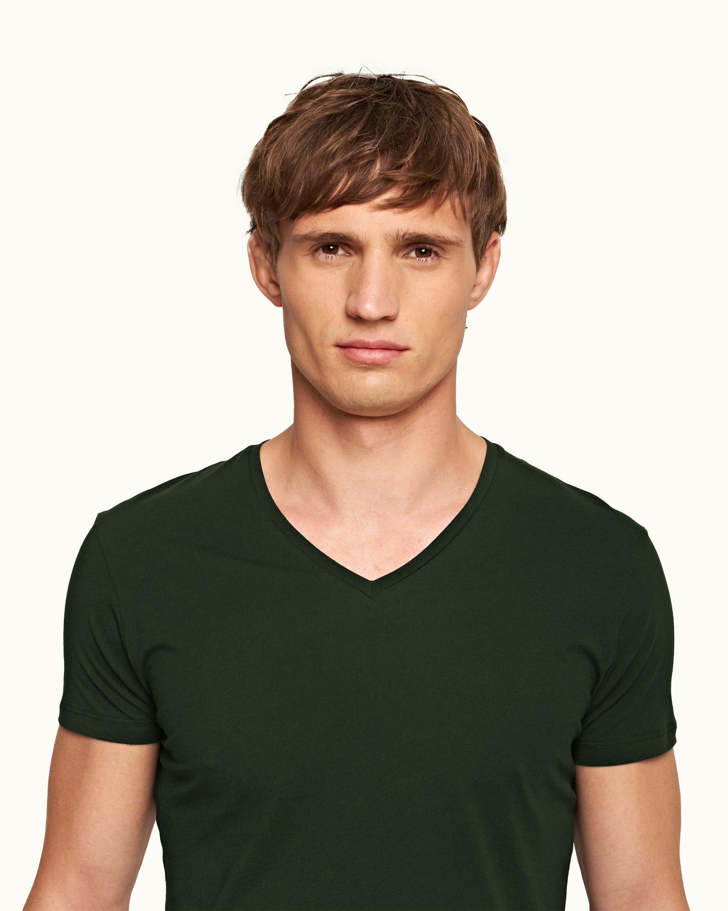 OB-V - Tailored Fit V-neck T-Shirt In Amazonian Green Detail Collar