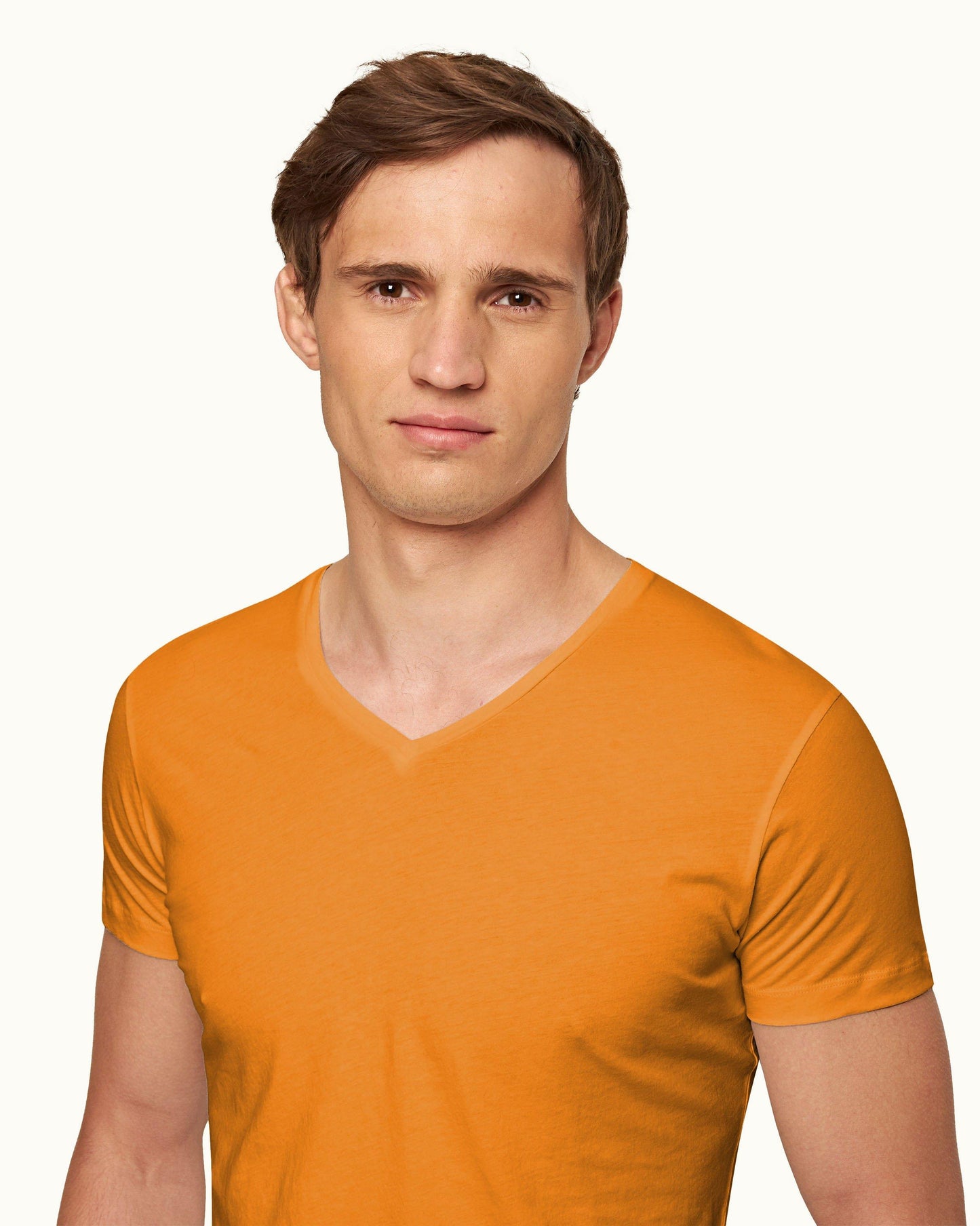 Ob-V - Tailored Fit V-neck T-Shirt In Ember Detail Collar