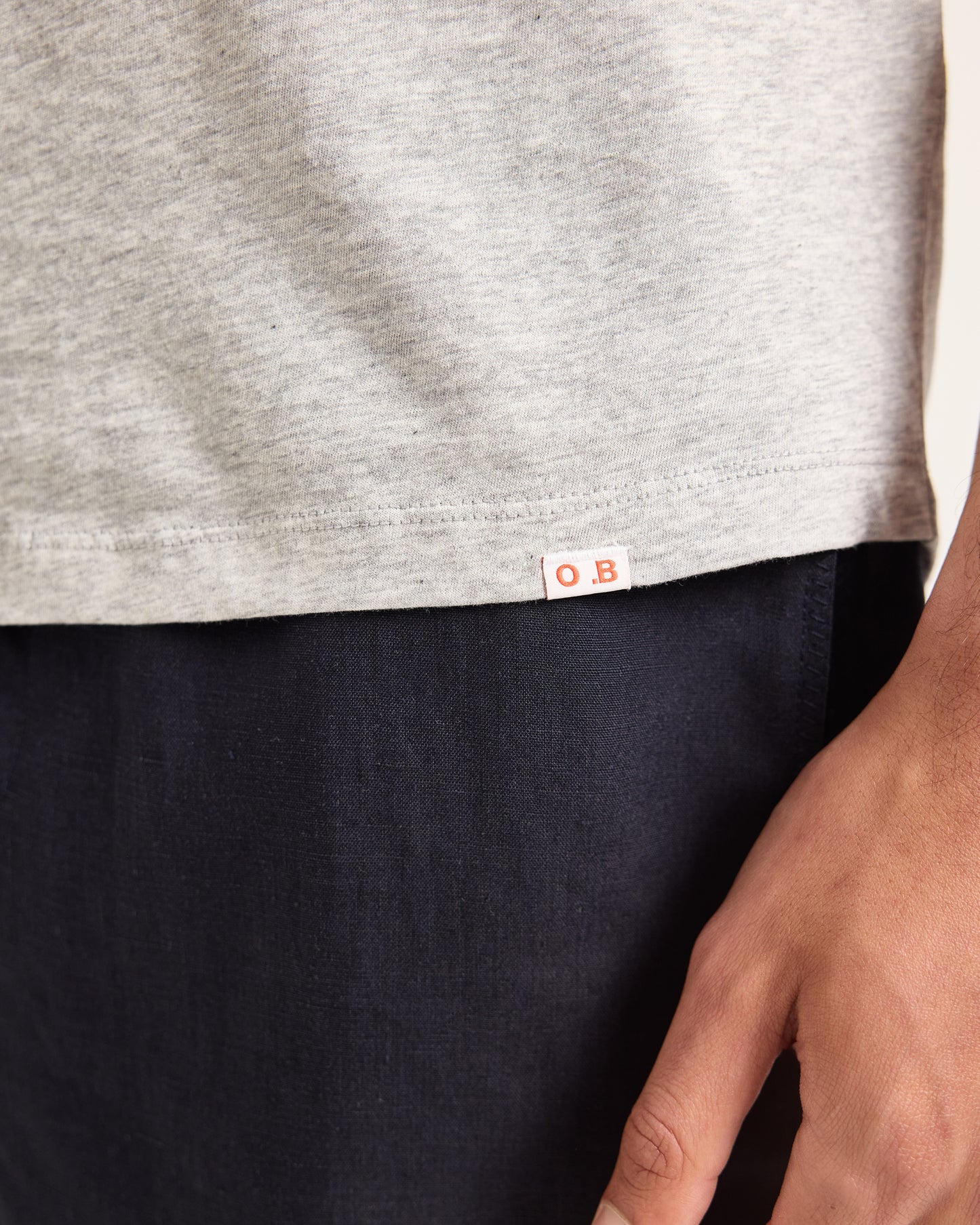 Ob-V - Grey Melange Tailored Fit V-neck T-Shirt Detail View