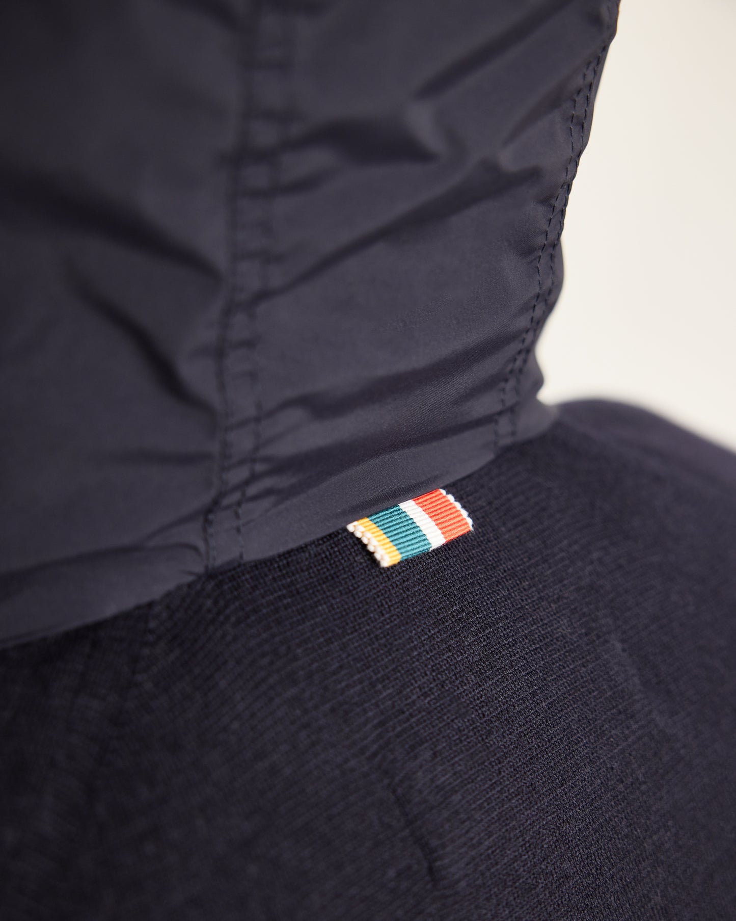 Otto - Down-Fill Merino Jacket With Hood in Night Iris Detail View