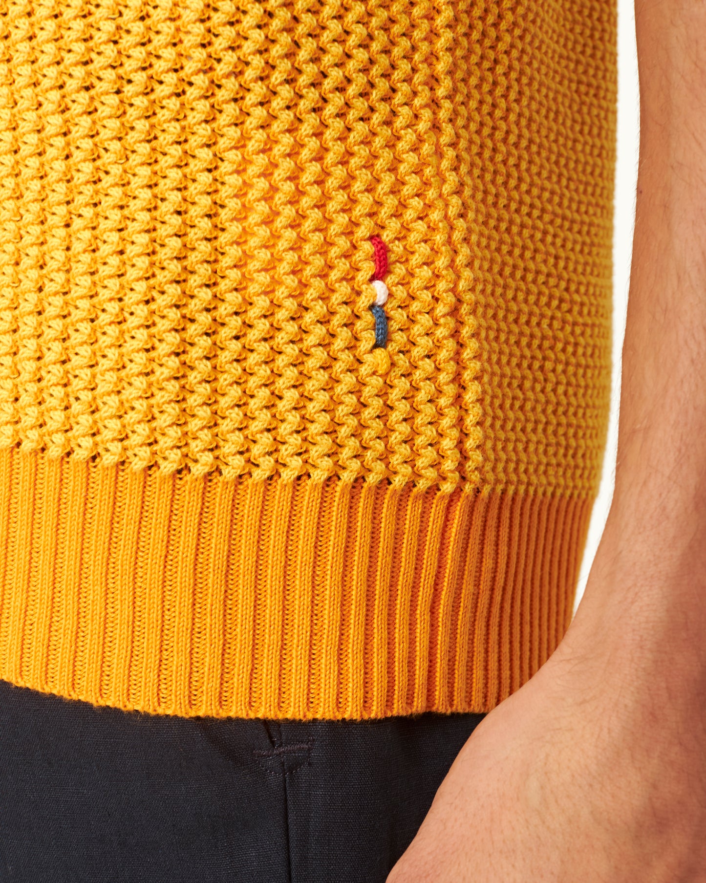 Pico - Tailored Fit Two-Colour Chevron Cotton Knit T-Shirt in Eldorado/Calypso Orange Detail 1