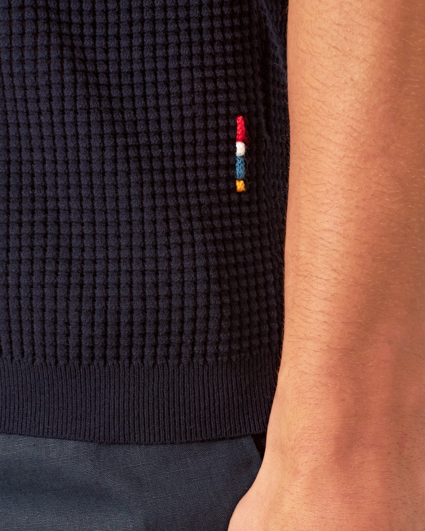 Roddy - Tailored Fit Open Mesh Stitch Polo Shirt In Night Iris Blue Detail 1 View